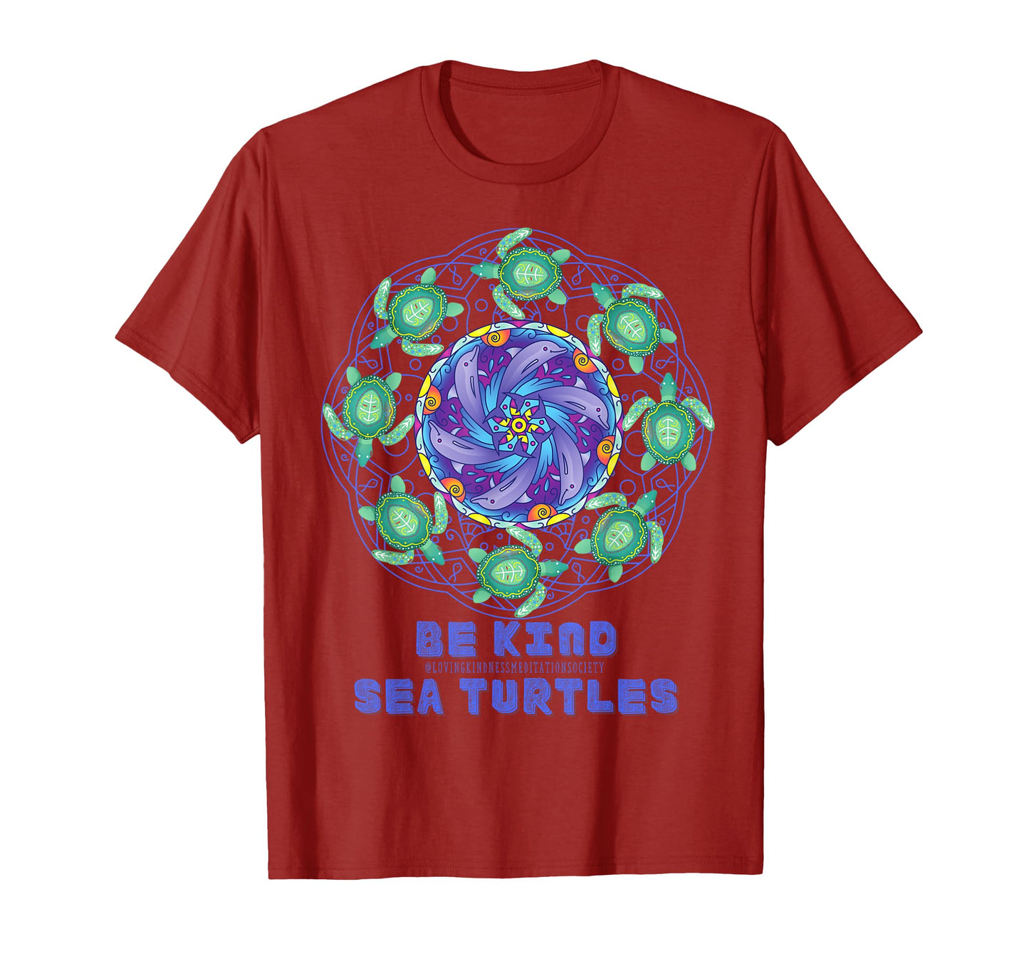 Sea Turtle Dolphins Mandala Ocean Surf Beach Loving Kindness T-Shirt
