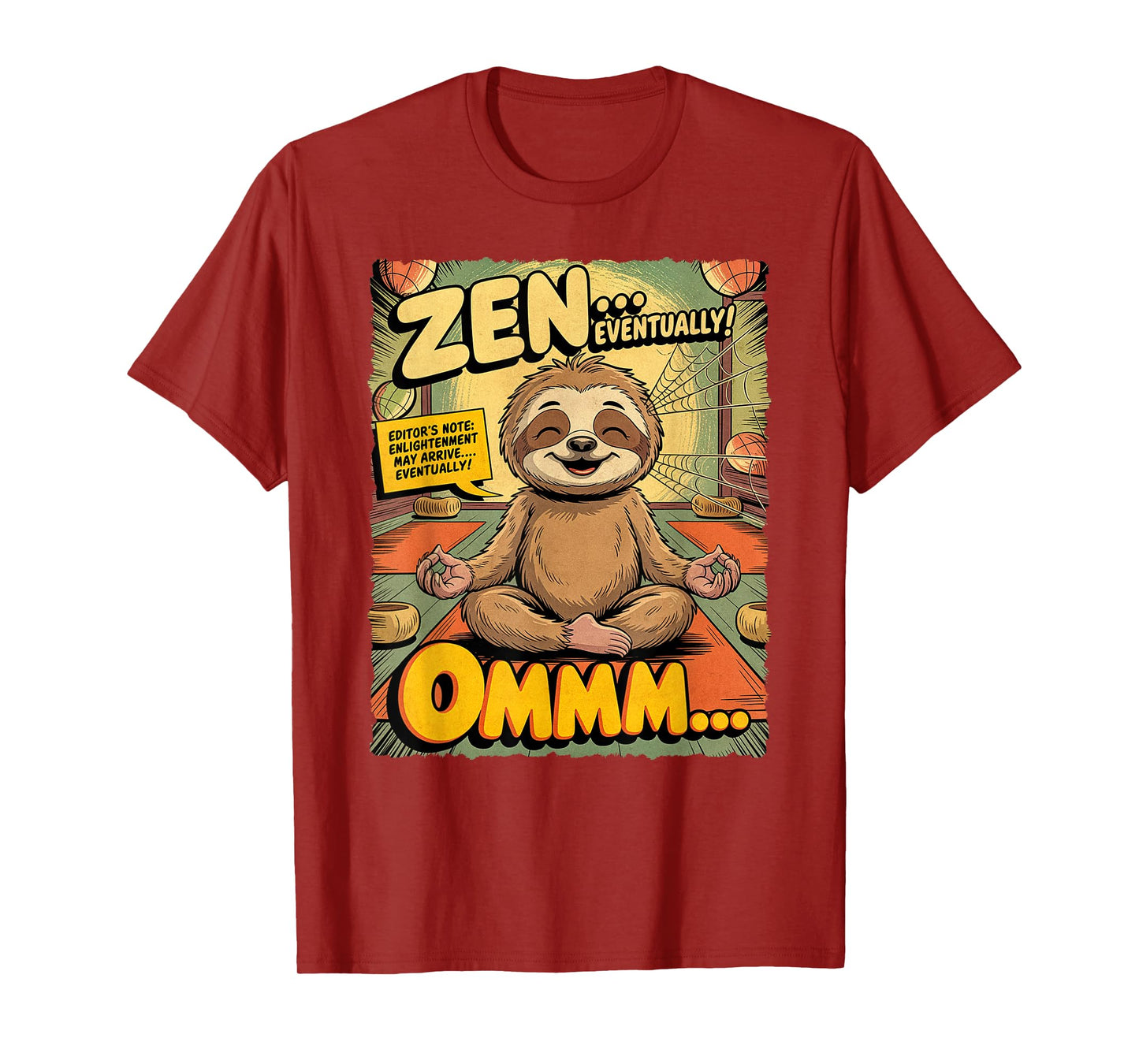 Vintage Sloth Yoga Funny Retro Comic Meditation Zen Lotus T-Shirt