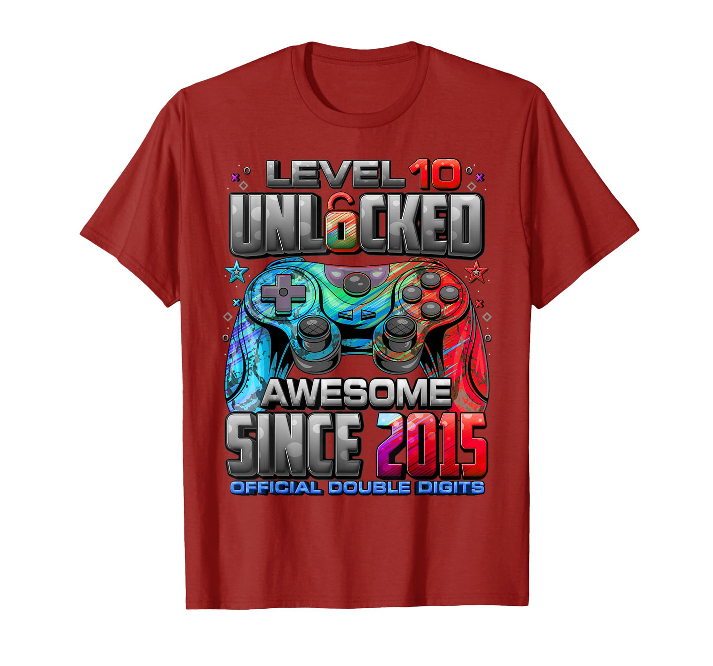 Level 10 Unlocked Awesome Since 2015 10th Birthday Gaming T-Shirt