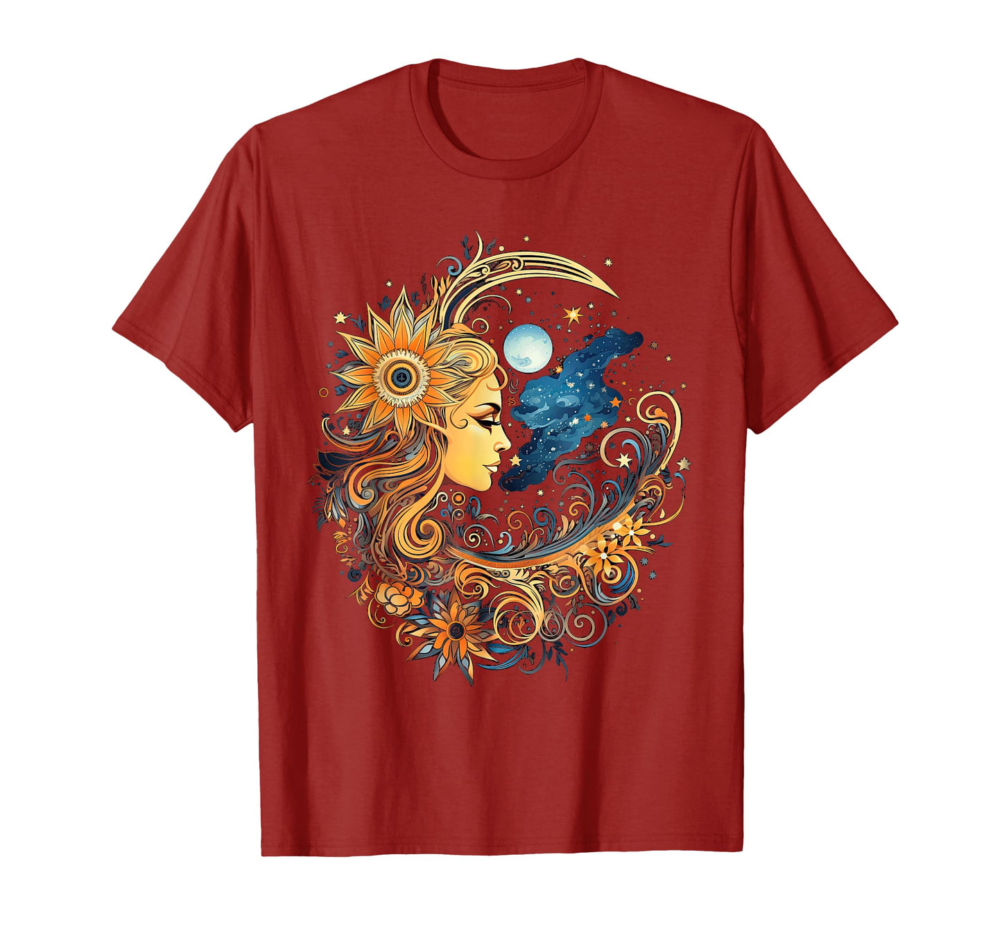 mystic sun and moon woman mystical flowers aesthetic T-Shirt