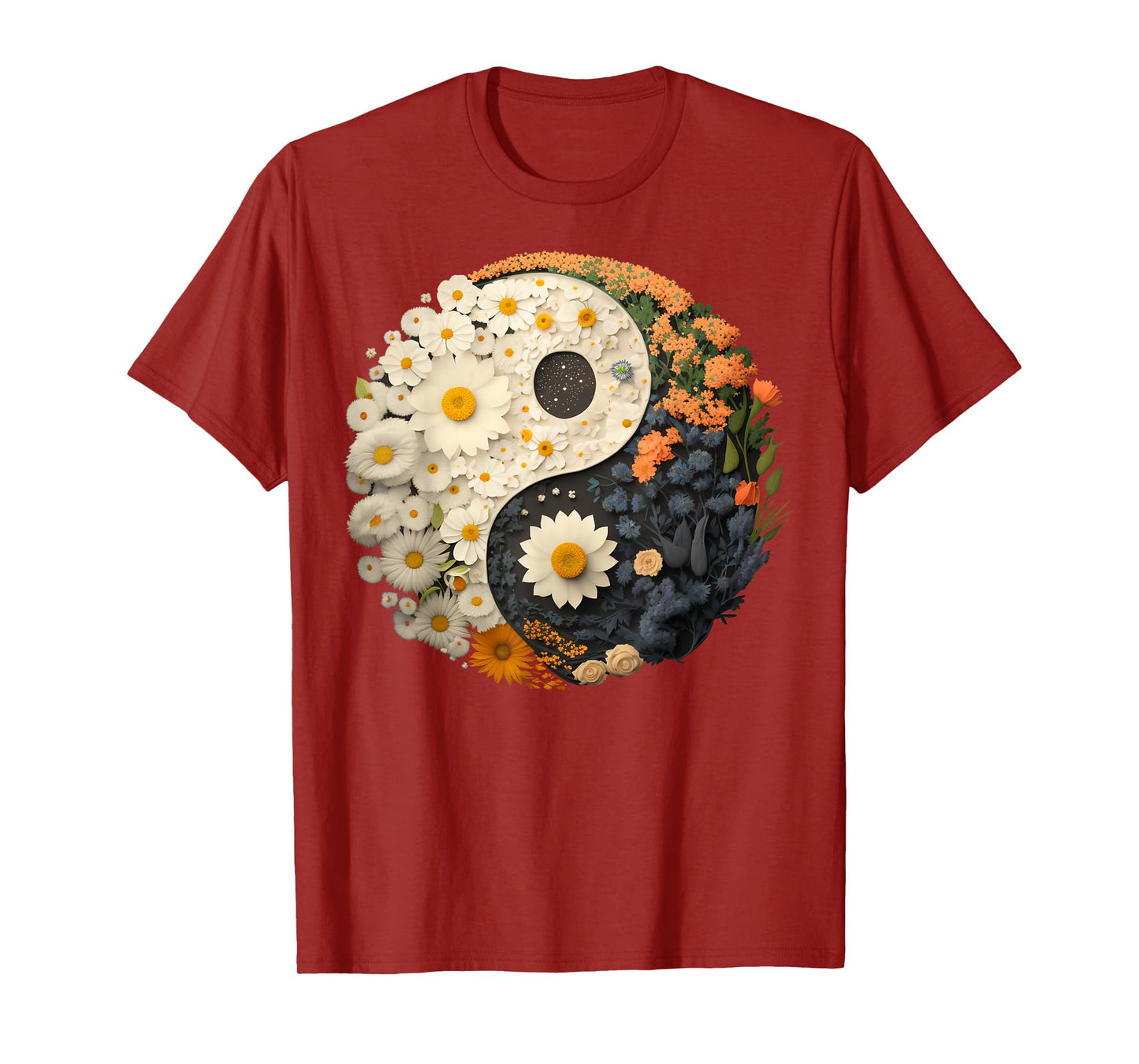 Floral Taoism Yin Yang Symbol on Flower Taijitu Yin Yang T-Shirt