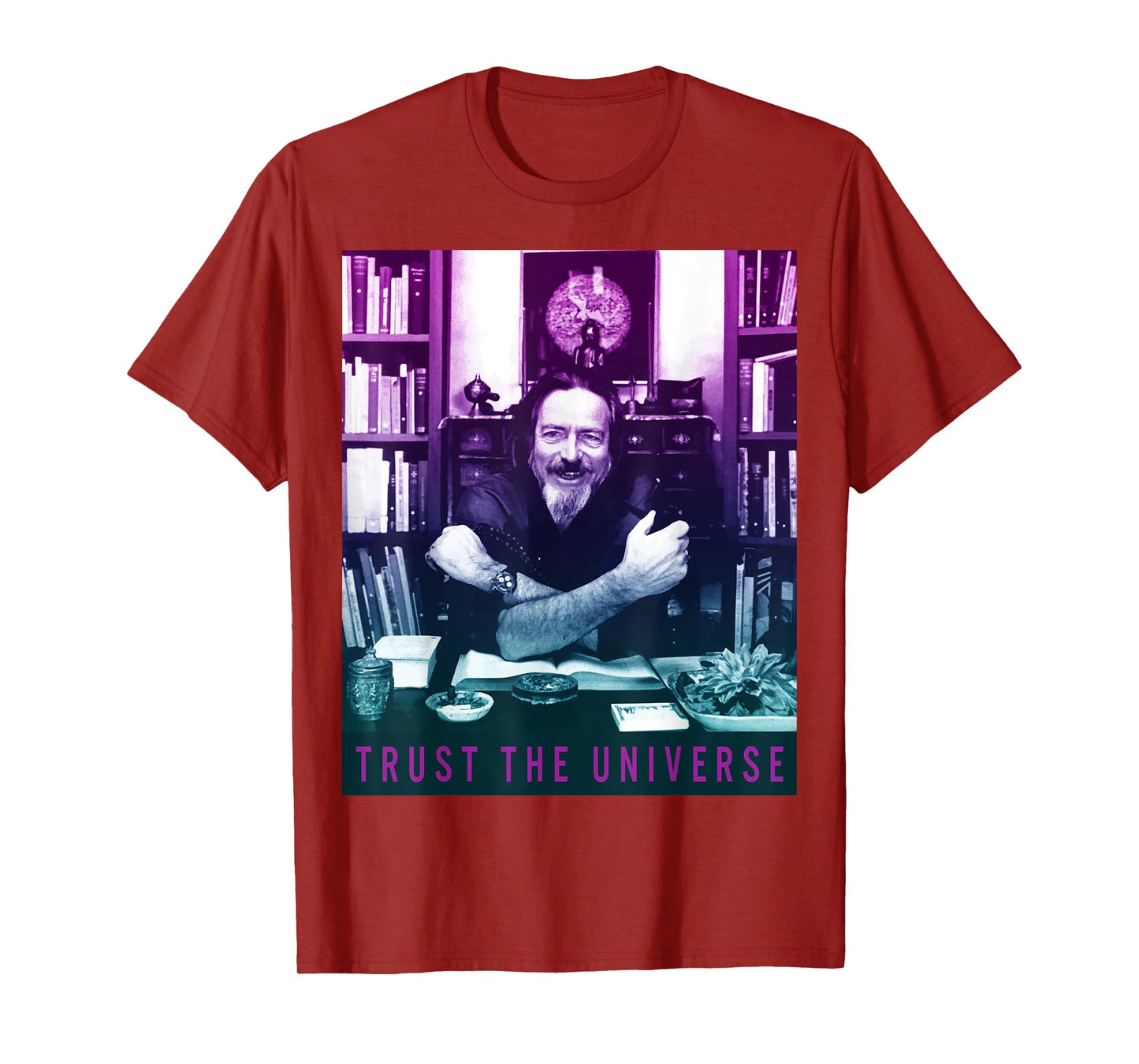 Quotes and Sayings Famous Philosophers Alan Watts Gradient Photo Trust The Universe Unisex Adults Men's Casual Yoga T-Shirt Black Small