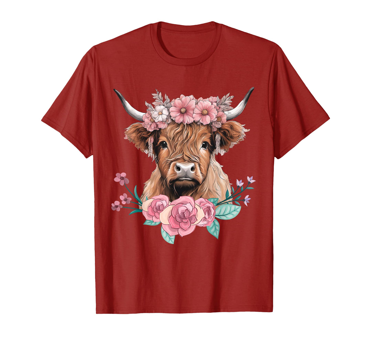 Cute Baby Highland Cow With flowers Calf Animal cow women T-Shirt