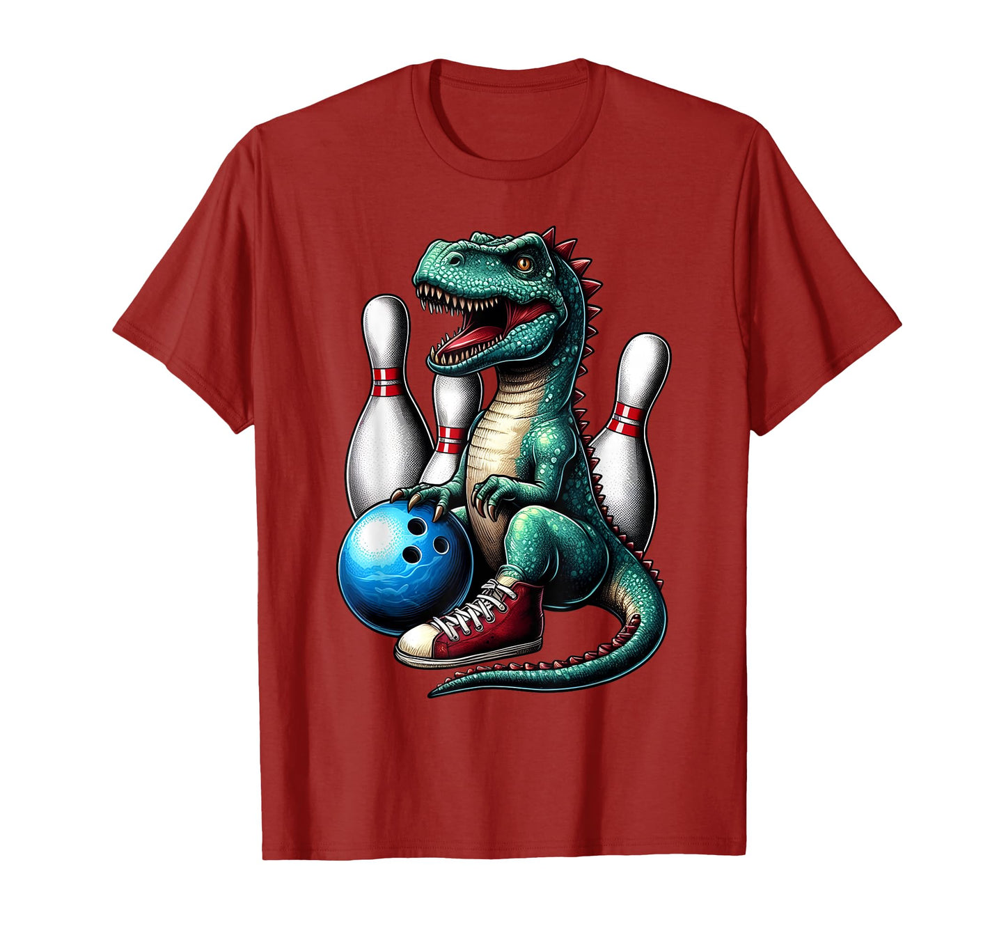 Dinosaur Bowling Ball Graphic Funny Dino Bowler Kids Adults T-Shirt