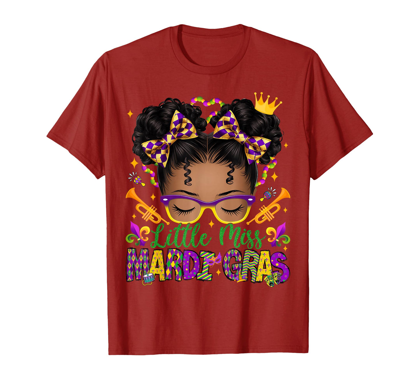 Little Miss Mardi Gras Afro Messy Bun Girls Kids New Orleans T-Shirt
