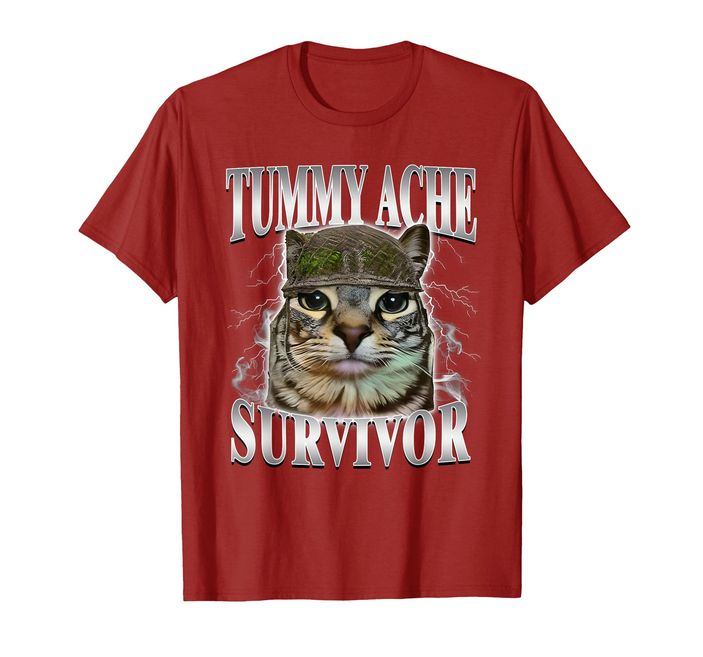 Tummy Ache Survivor Funny Cat Meme T-Shirt