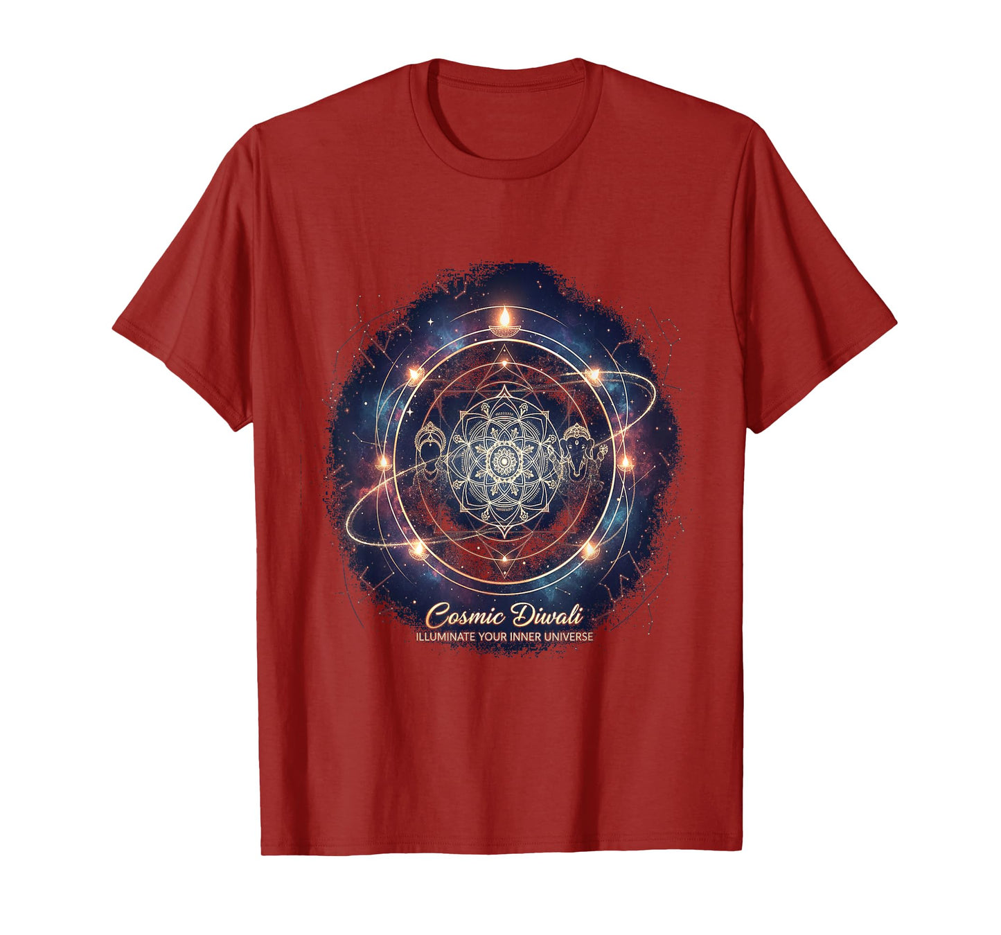 Cosmic Diwali Mandala, Meditation,Spiritual, Festive T-Shirt