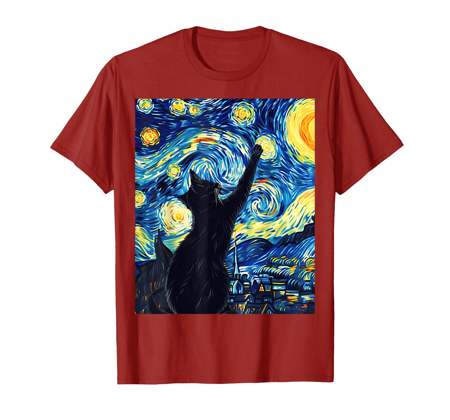 Van Gogh Style Starry Night Cute Cat Art T-Shirt