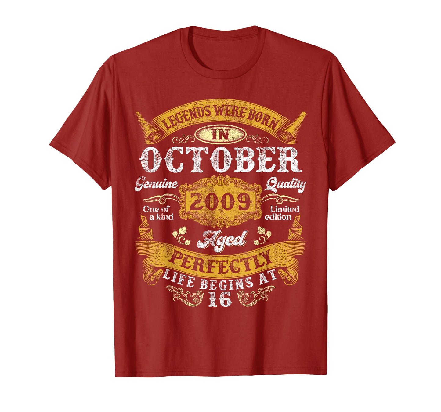 Legends Were Born In October 2009 Vintage 16th Birthday Boy T-Shirt