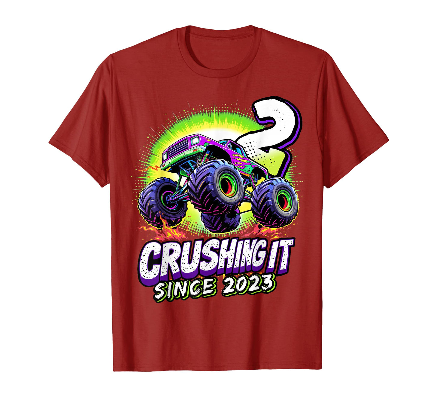 Birthday Monster Truck 2 Year Old Boys 2nd Party Born 2023 T-Shirt