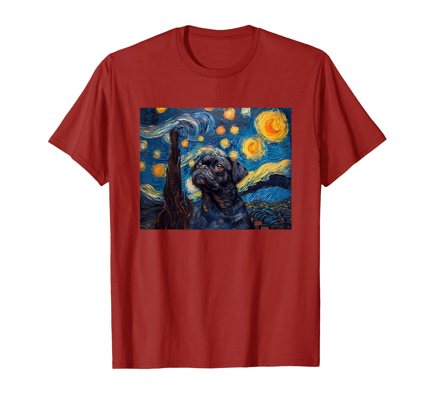 Funny Starry Night Black Pug Lover T-Shirt