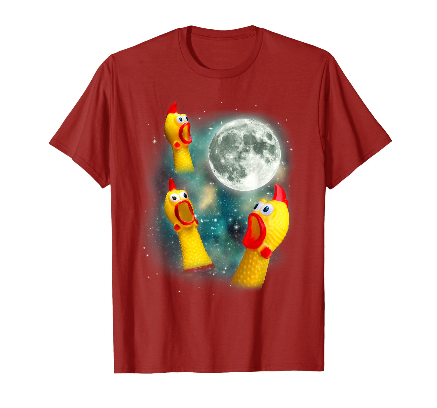 Three Rubber Chicken Moon Funny Screaming Fowl Cursed Joke T-Shirt