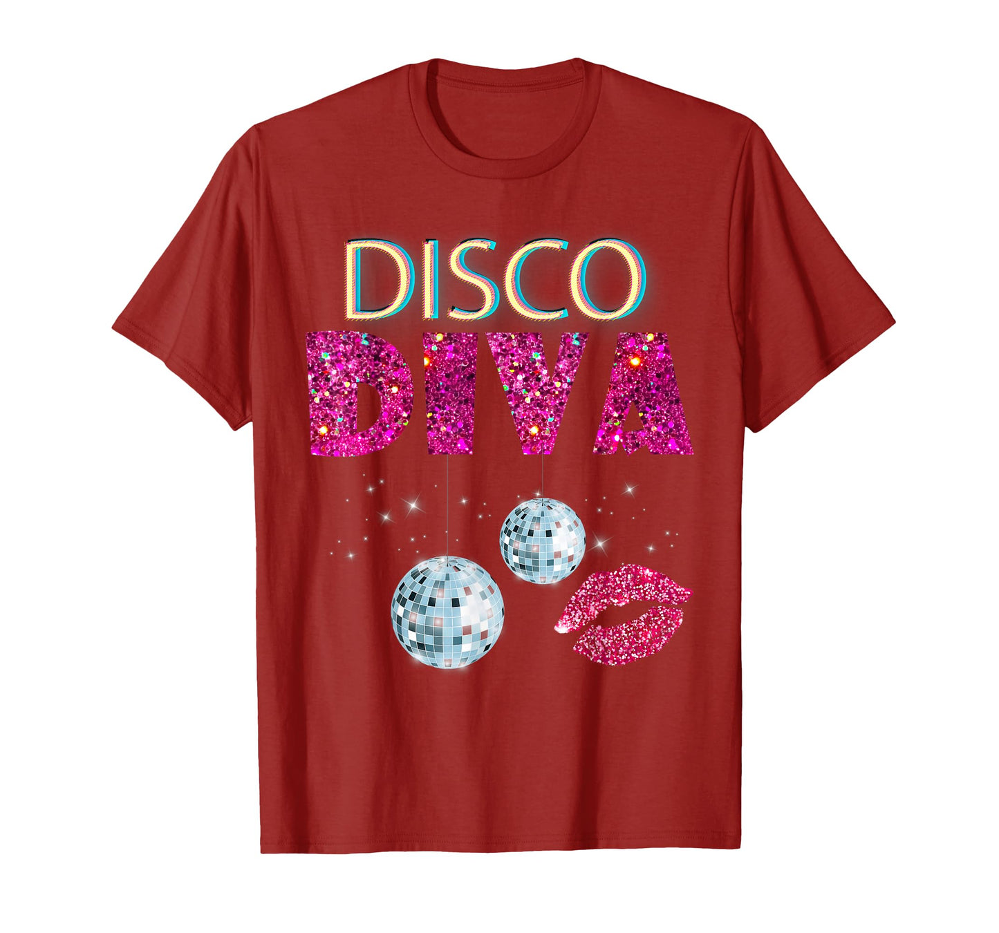 Disco Diva Ladies Disco Gold Ball Silver Red Lips T-Shirt