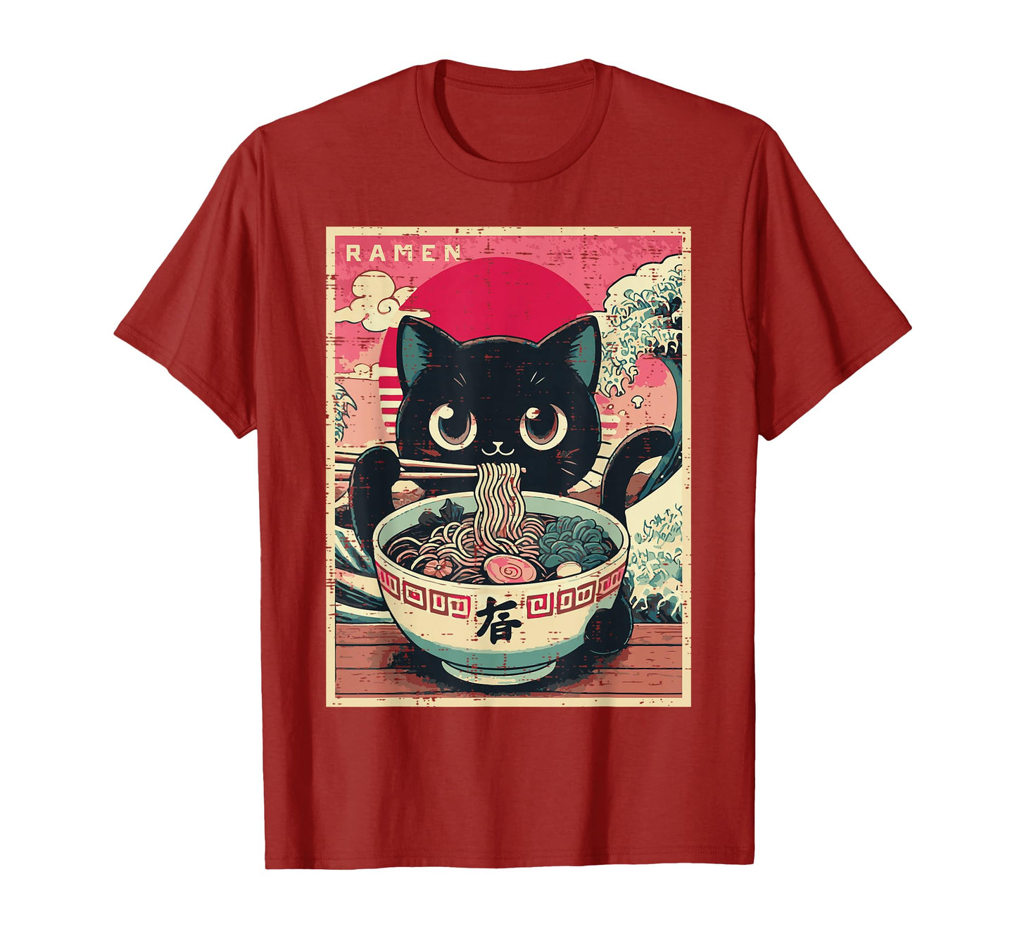 Japanese Anime Cat Ramen Kawaii Poster Art Girls Kids Women T-Shirt