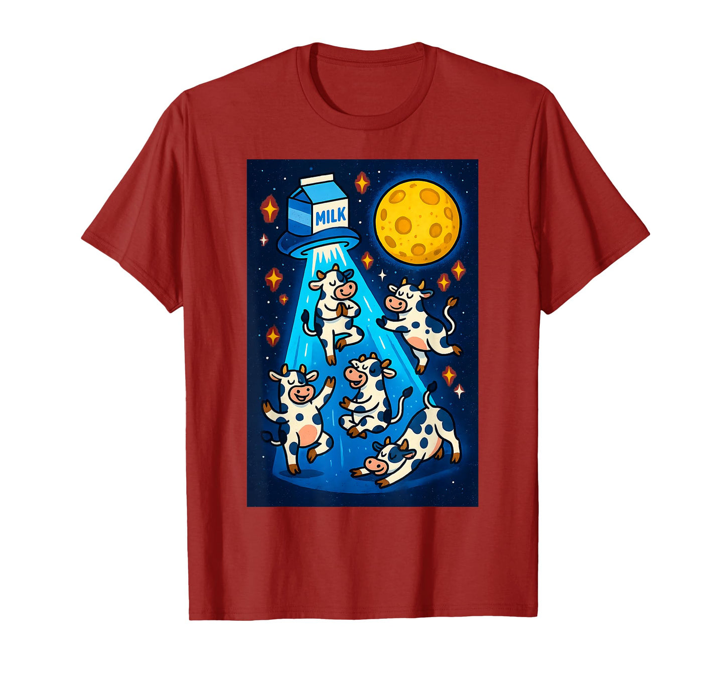 Cosmic Cow Yoga Abduction Cartoon Cows, Milk Carton UFO & T-Shirt