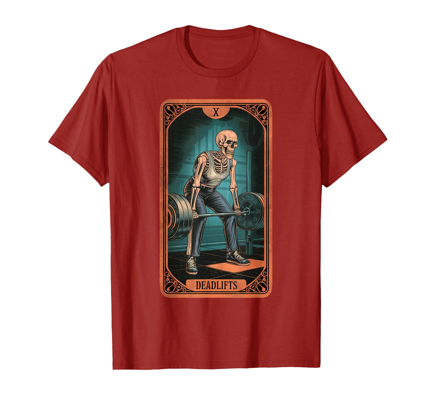 Tarot Skeleton Card Deadlifts Powerlifting Weightlifting Gym T-Shirt