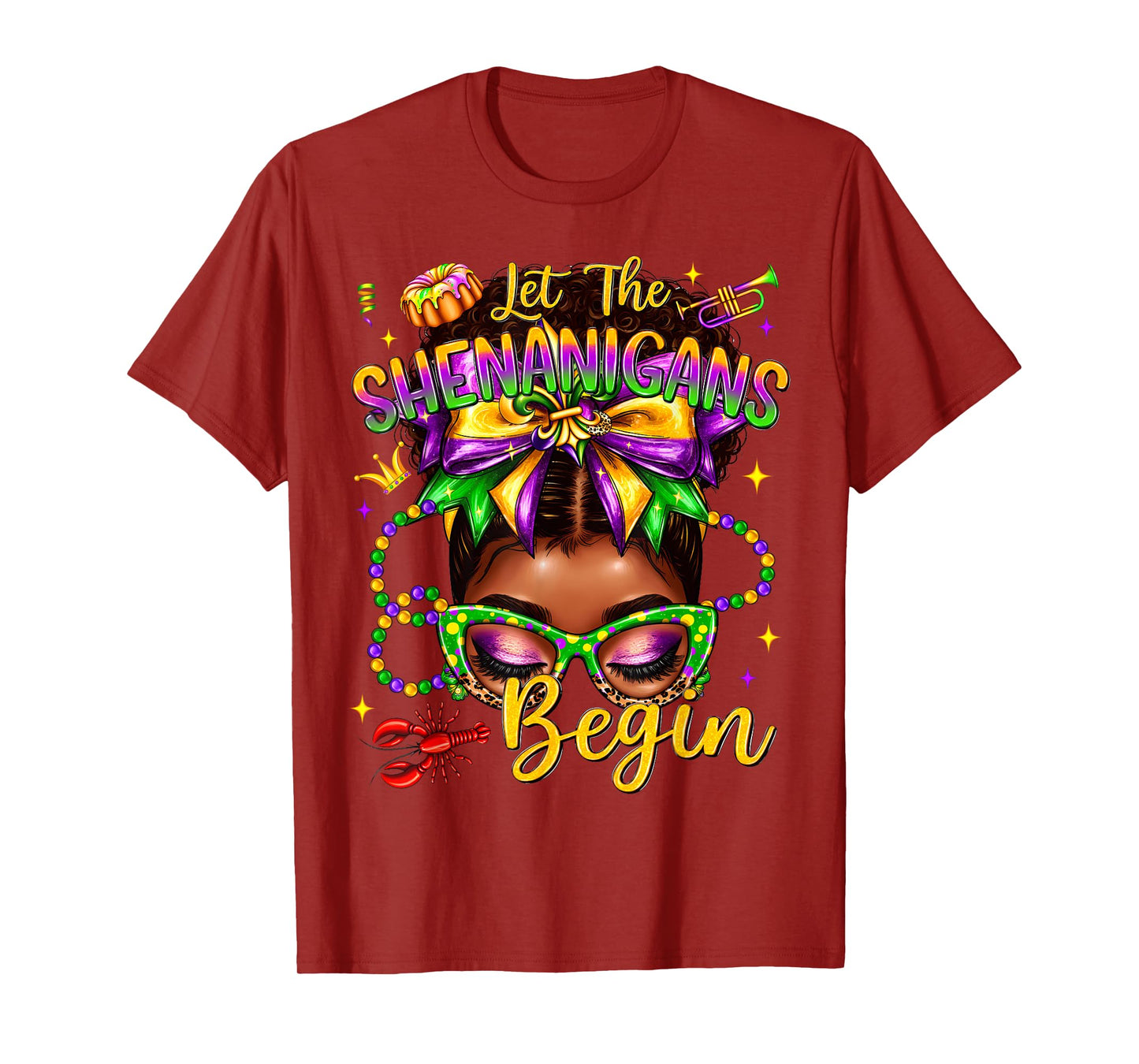Afro Messy Bun Women Let The Shenanigans Begin Mardi Gras T-Shirt