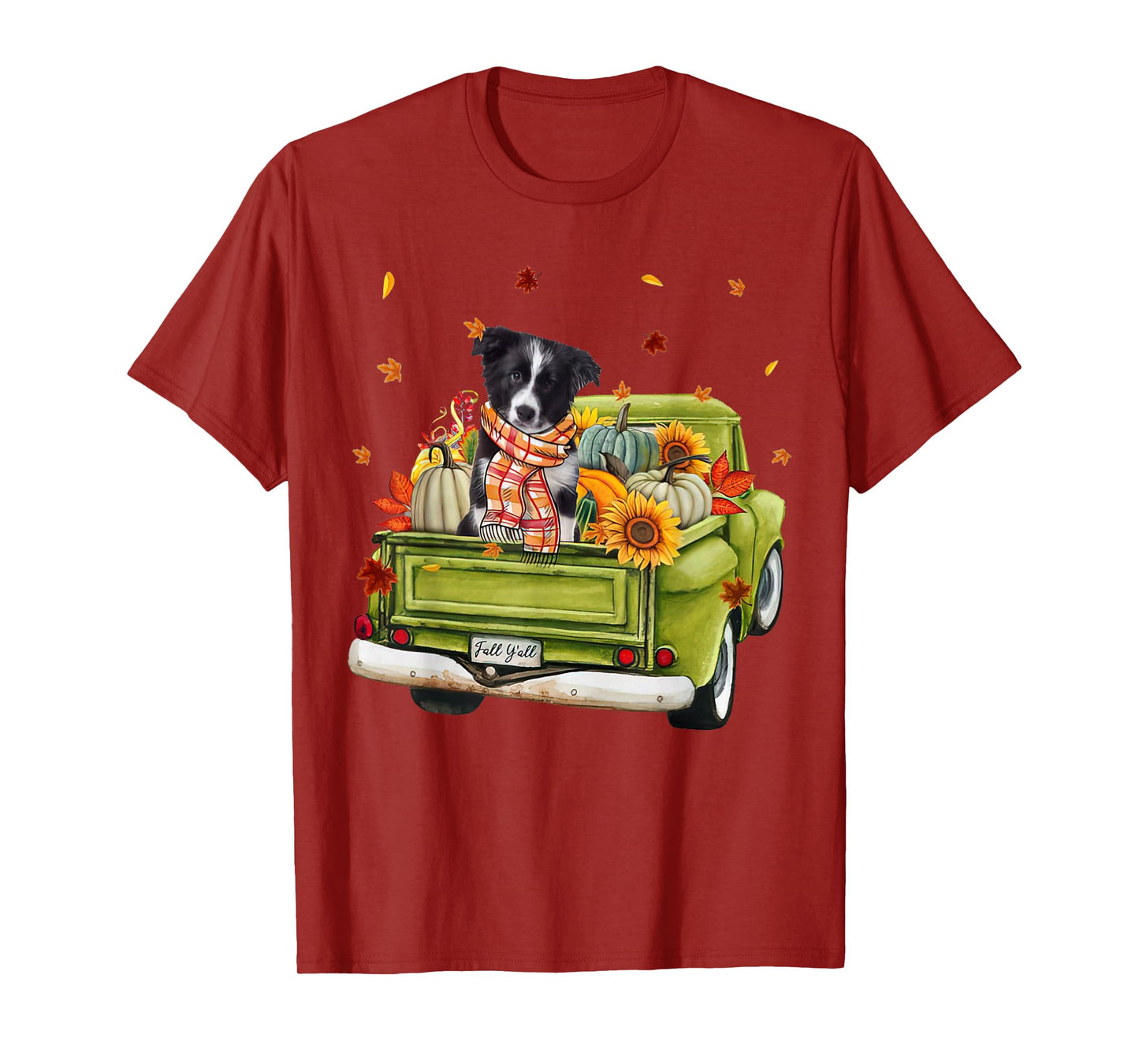Happy Fall Y'all Border Collie Dog On Truck Pumpkin Fall T-Shirt