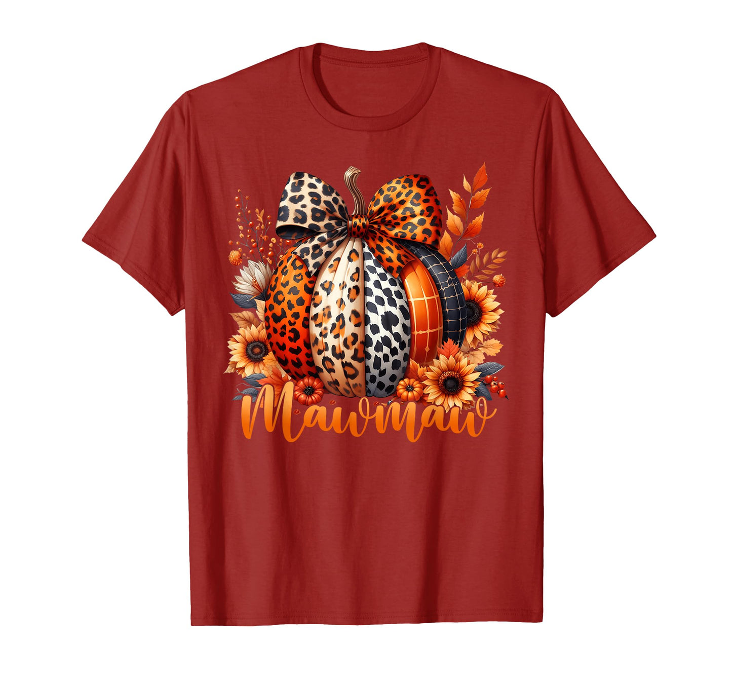 Mawmaw Thanksgiving Leopard Pumpkin Sunflower Coquette Bow T-Shirt