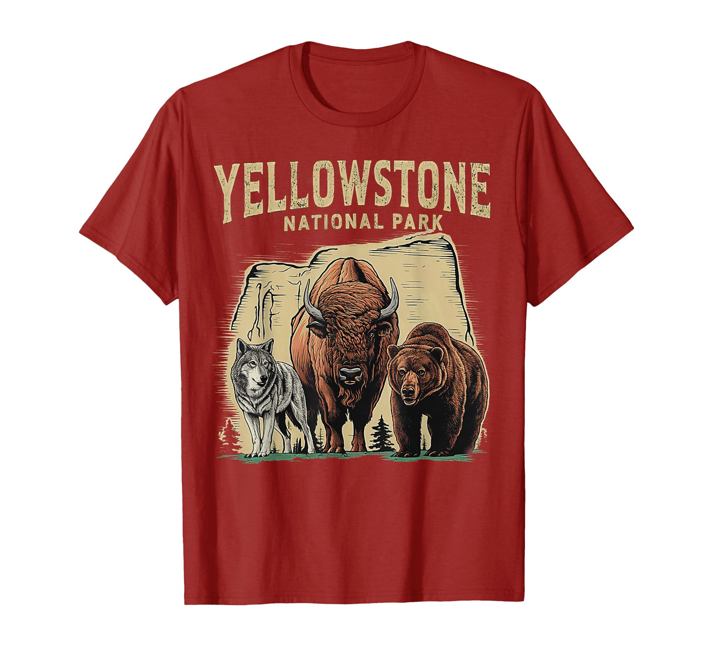 90s Yellowstone National Park Wolf And Bison Retro T-Shirt
