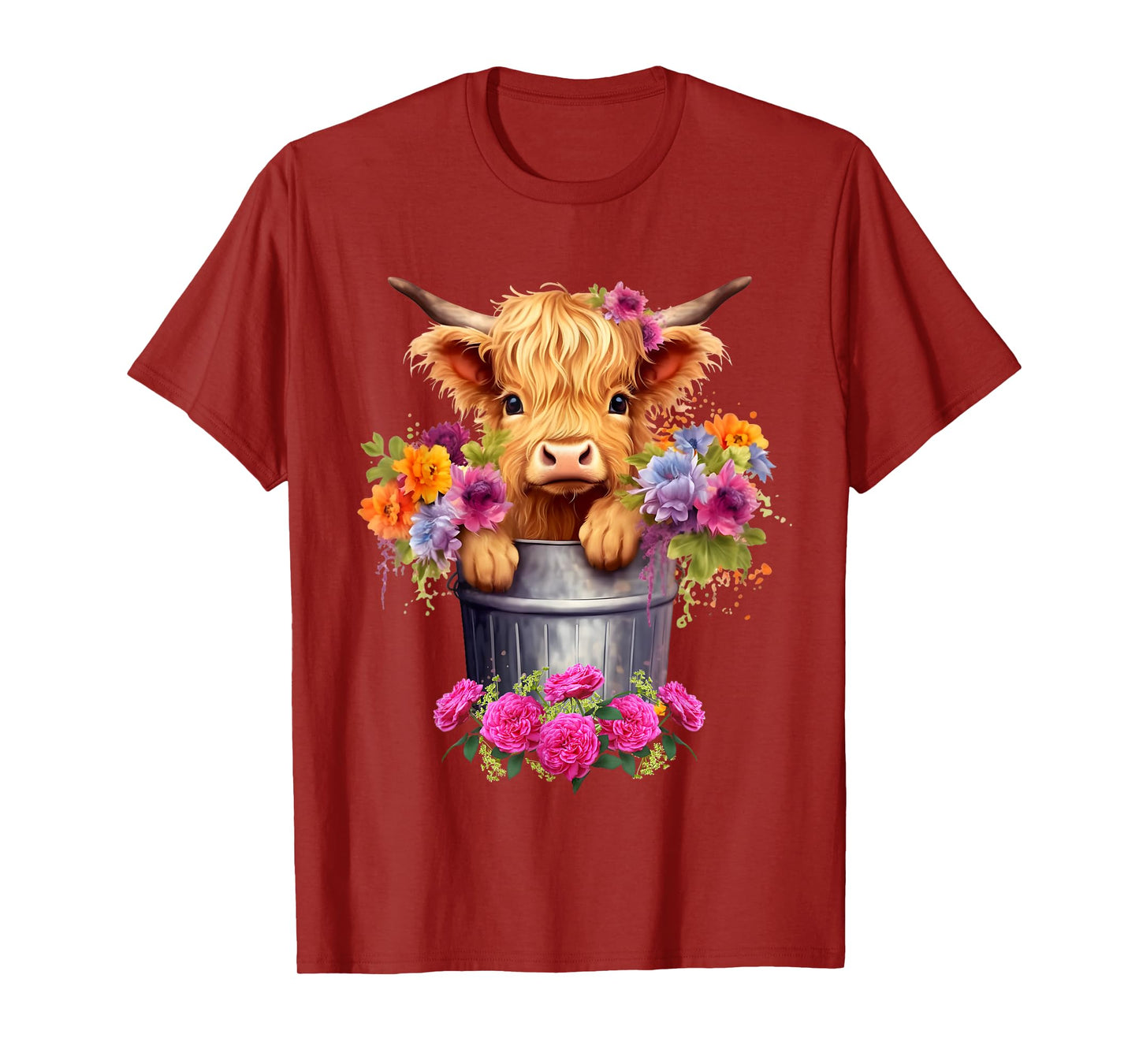 Cute Baby Highland Cow With flowers Calf Animal cow women T-Shirt