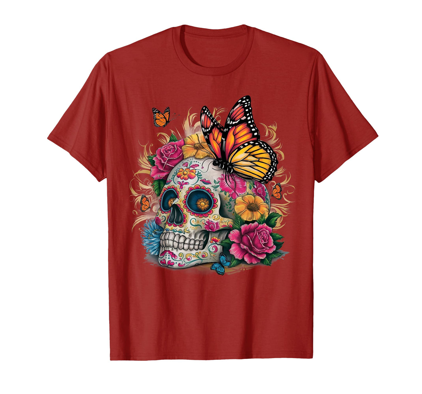 Sugar Skull Butterfly Day of Dead Halloween Dia De Muertos T-Shirt