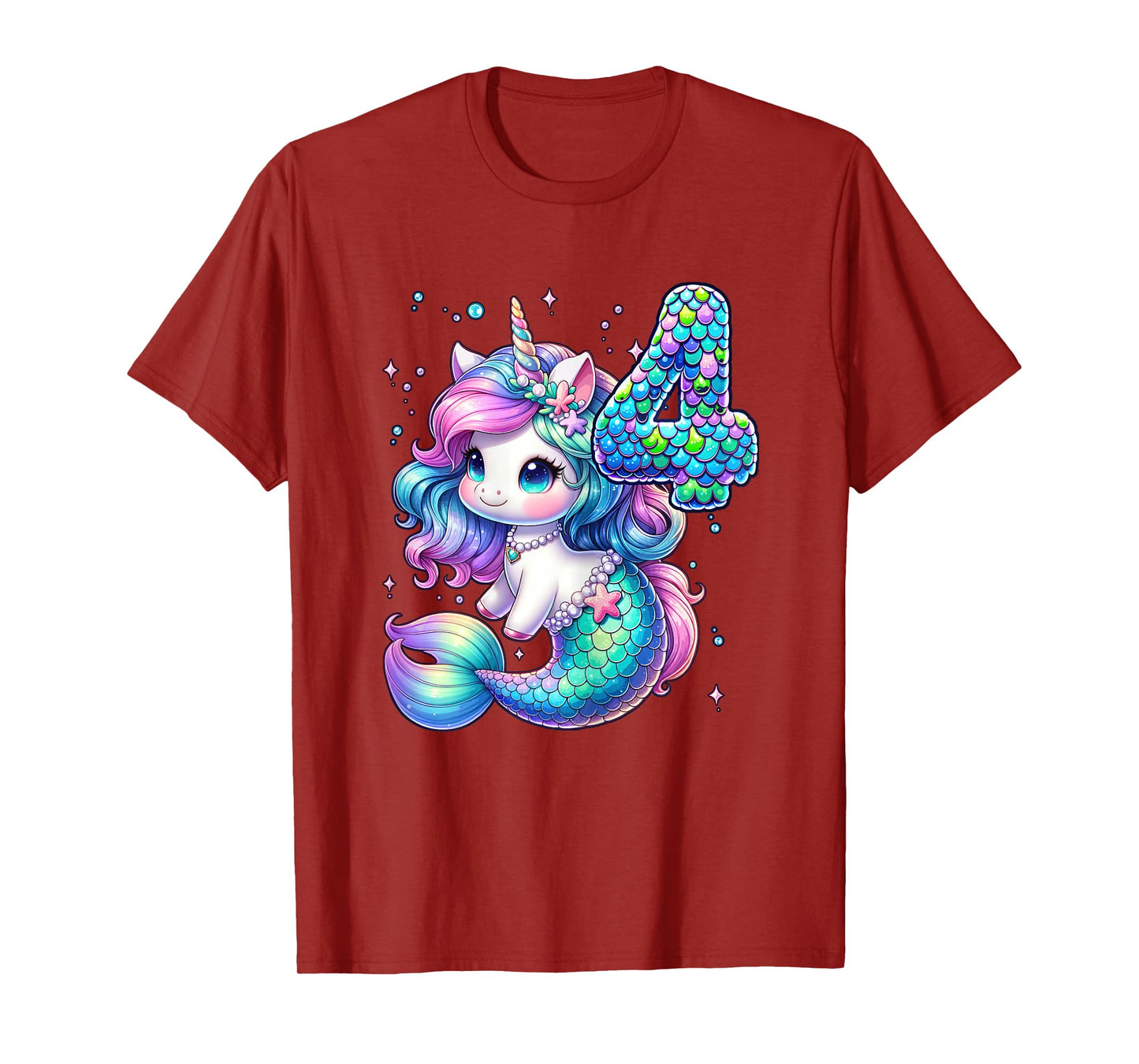 Unicorn Mermaid 4th Birthday 4 Year Old Party Girls Outfit T-Shirt