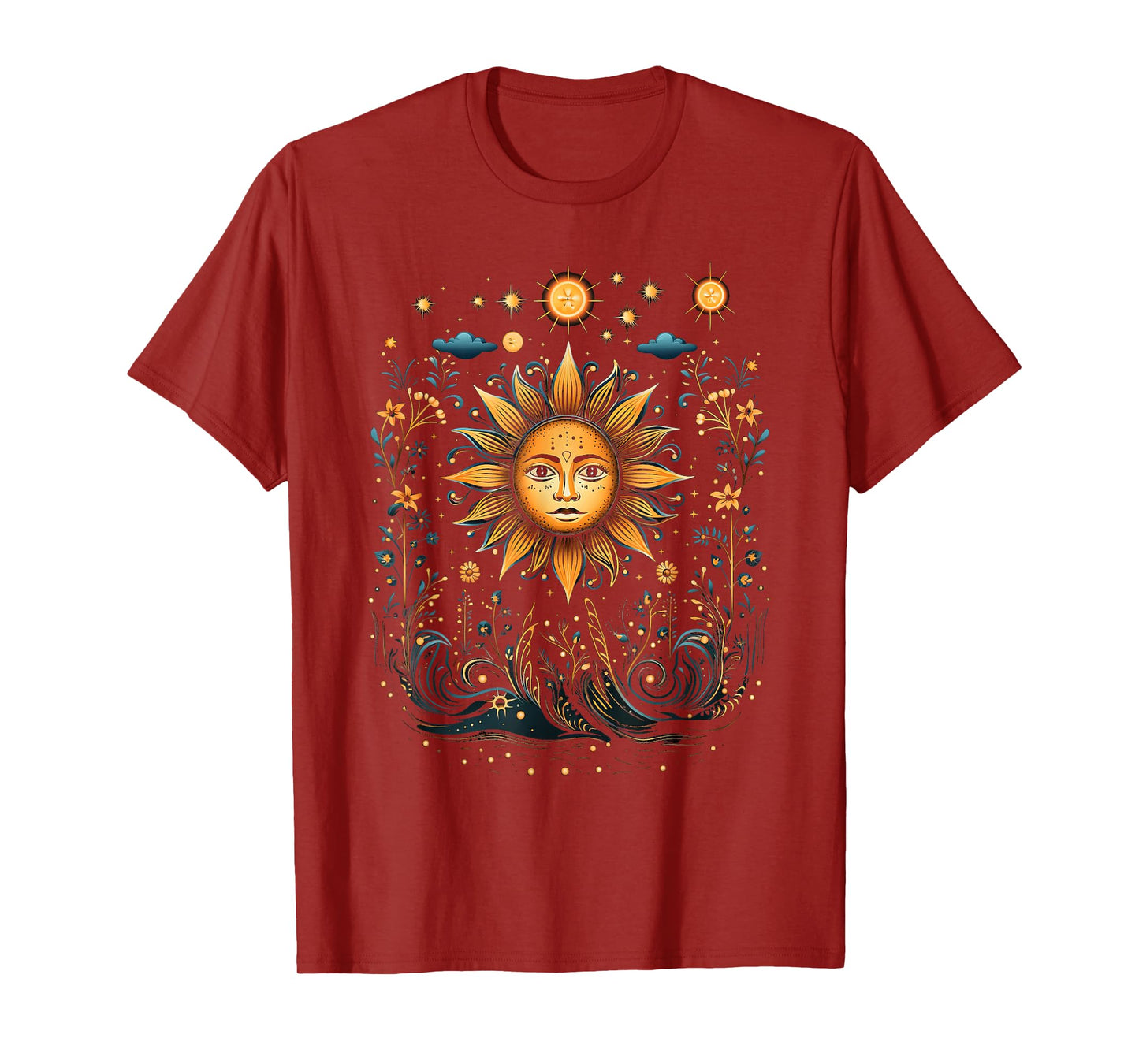 mystic sun and moon woman mystical flowers aesthetic T-Shirt