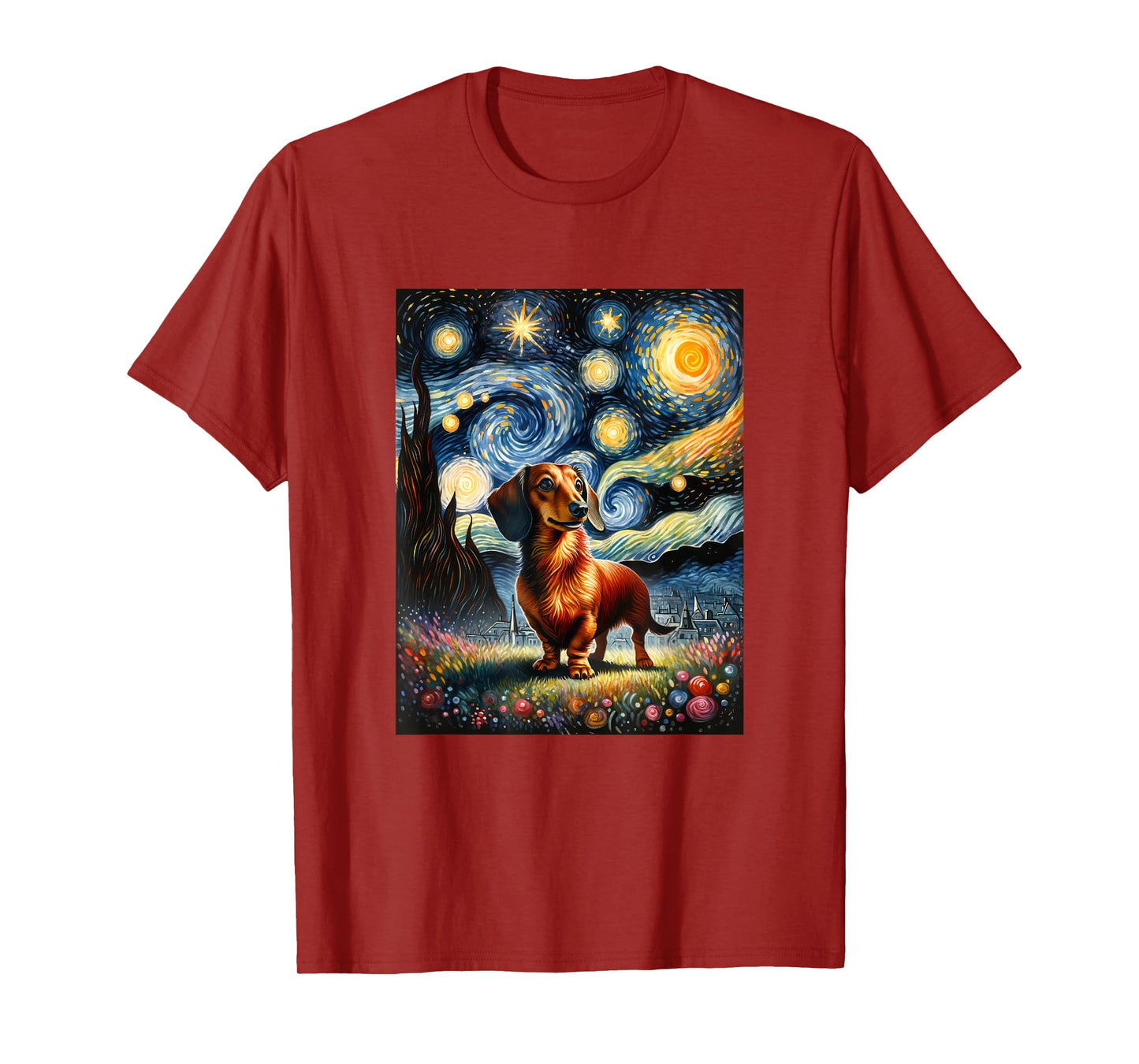 Dachshund Dog Van Gogh Starry Night Painting Men Women Girls Kids T-Shirt