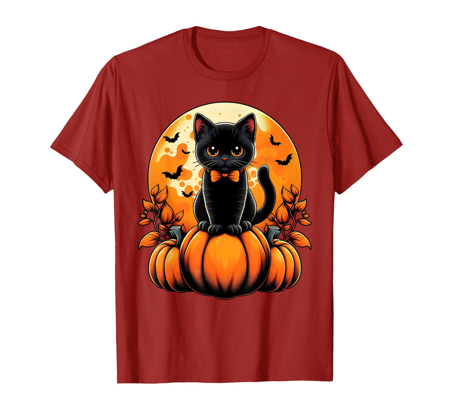 Retro Black Cat Pumpkin Halloween Costume Fall Autumn Season T-Shirt