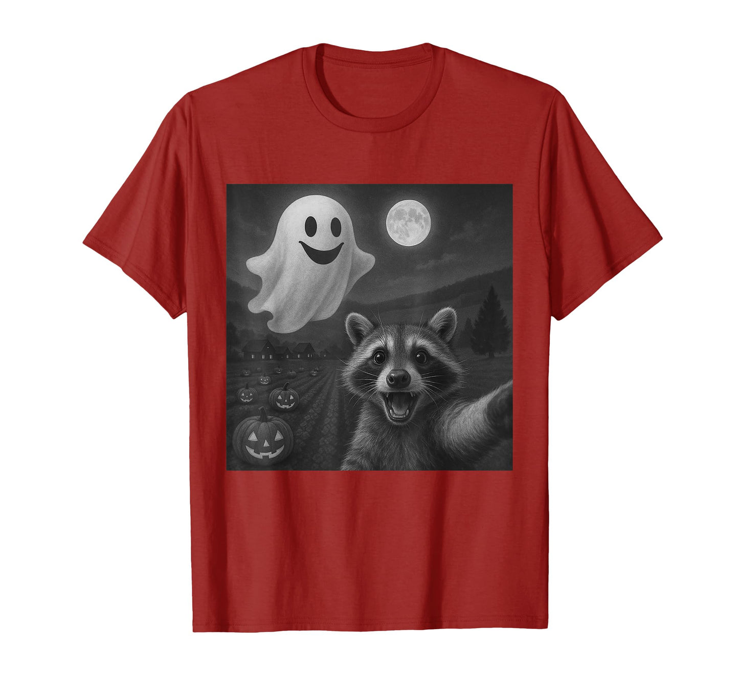 Raccoon Selfie With Ghost Funny Raccoon Halloween Graphic T-Shirt