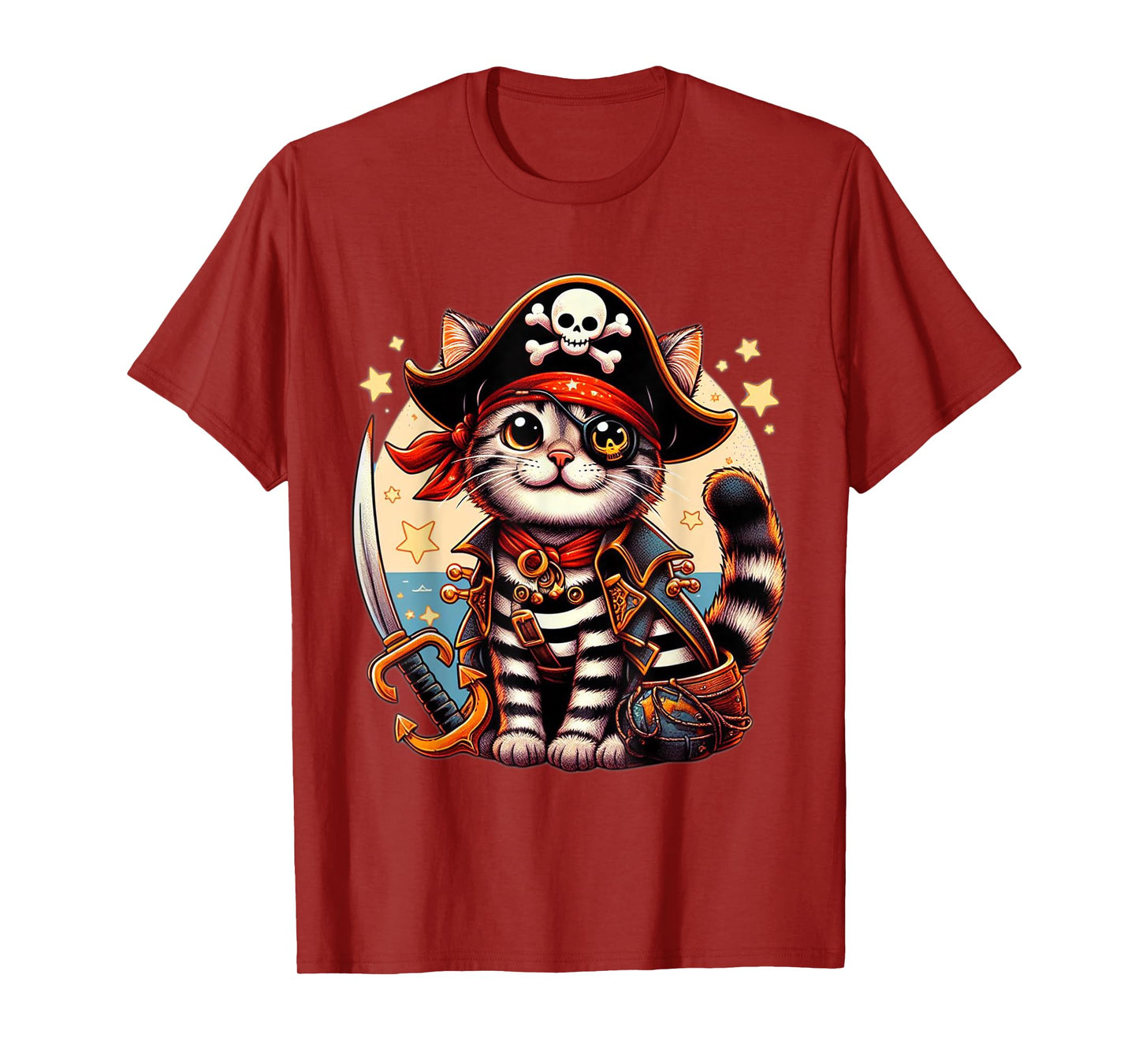 Pirate Cat Shirt Funny Halloween Cat Jolly Roger Cat Lover T-Shirt