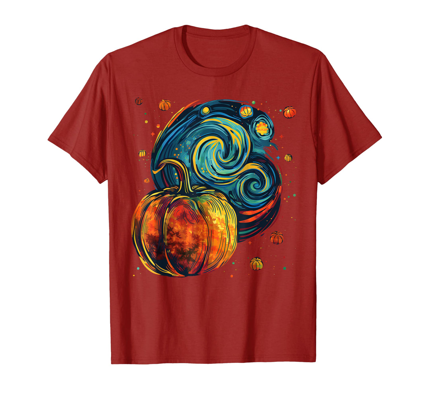 Cute Pumpkin Halloween Thanksgiving Starry Night Van Gogh T-Shirt