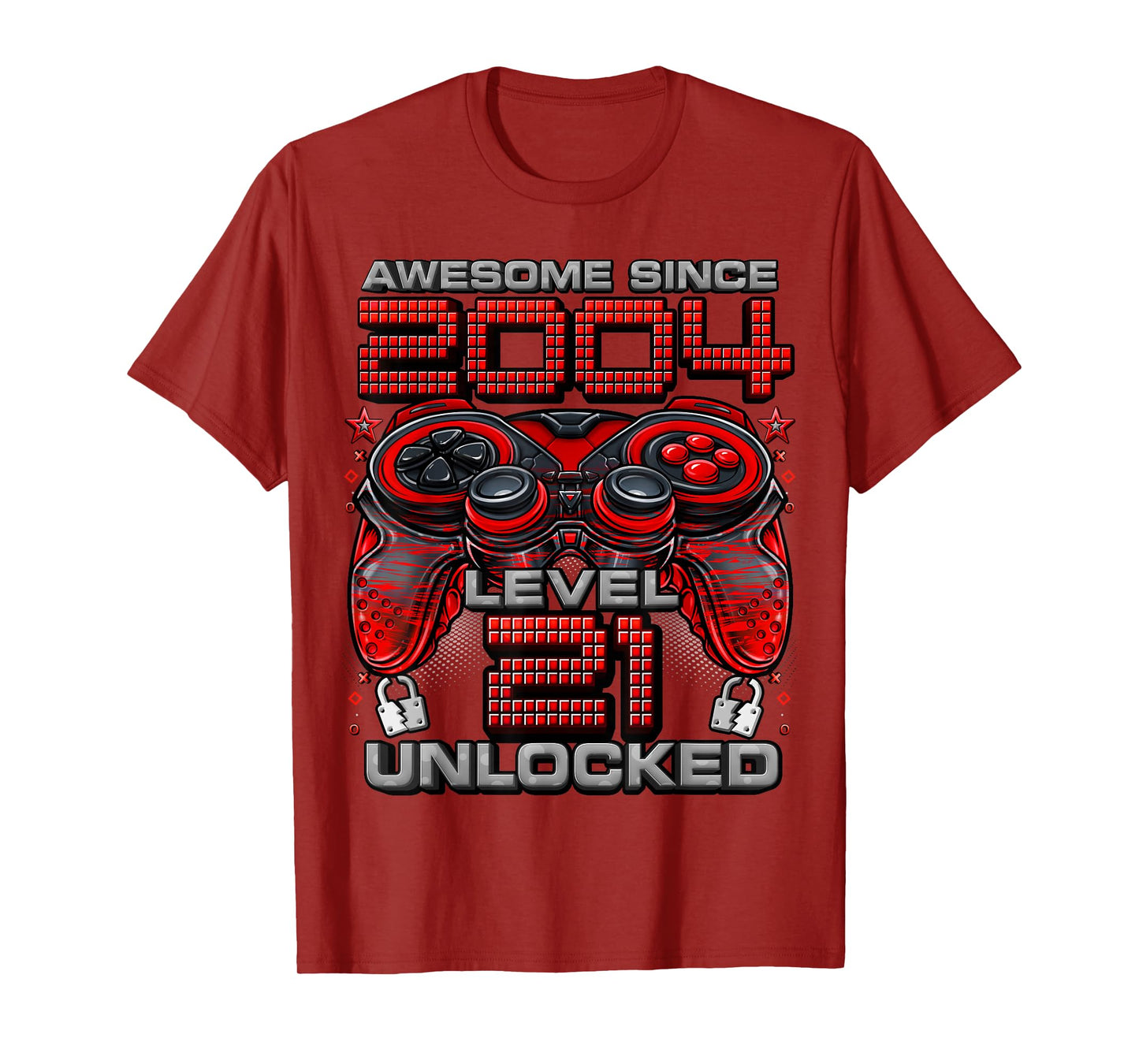 Level 21 Unlocked Awesome Since 2004 21st Birthday Gaming T-Shirt