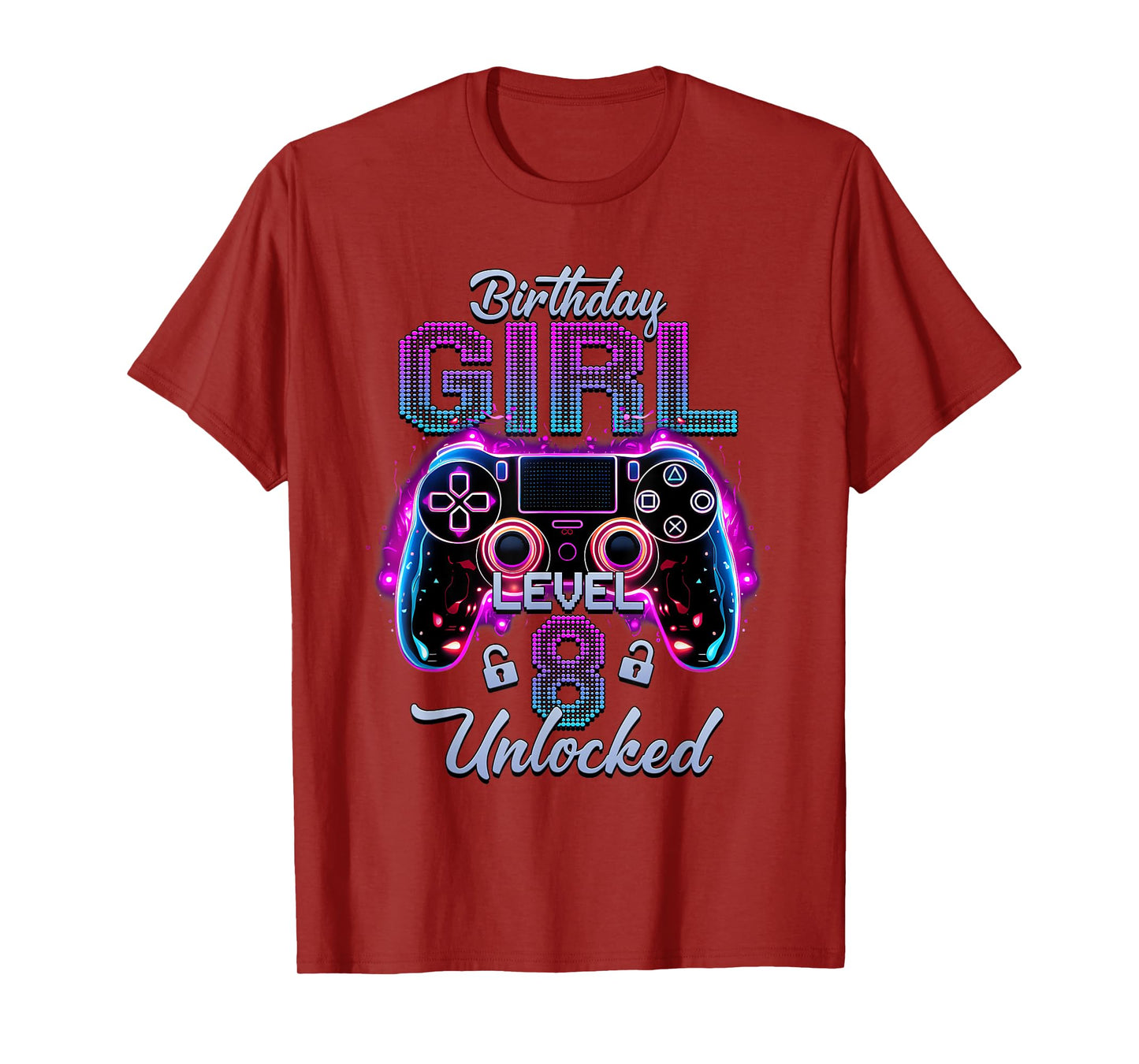 Gamer Girl Level 8 Unlocked Video Gaming 8th Birthday Gifts T-Shirt