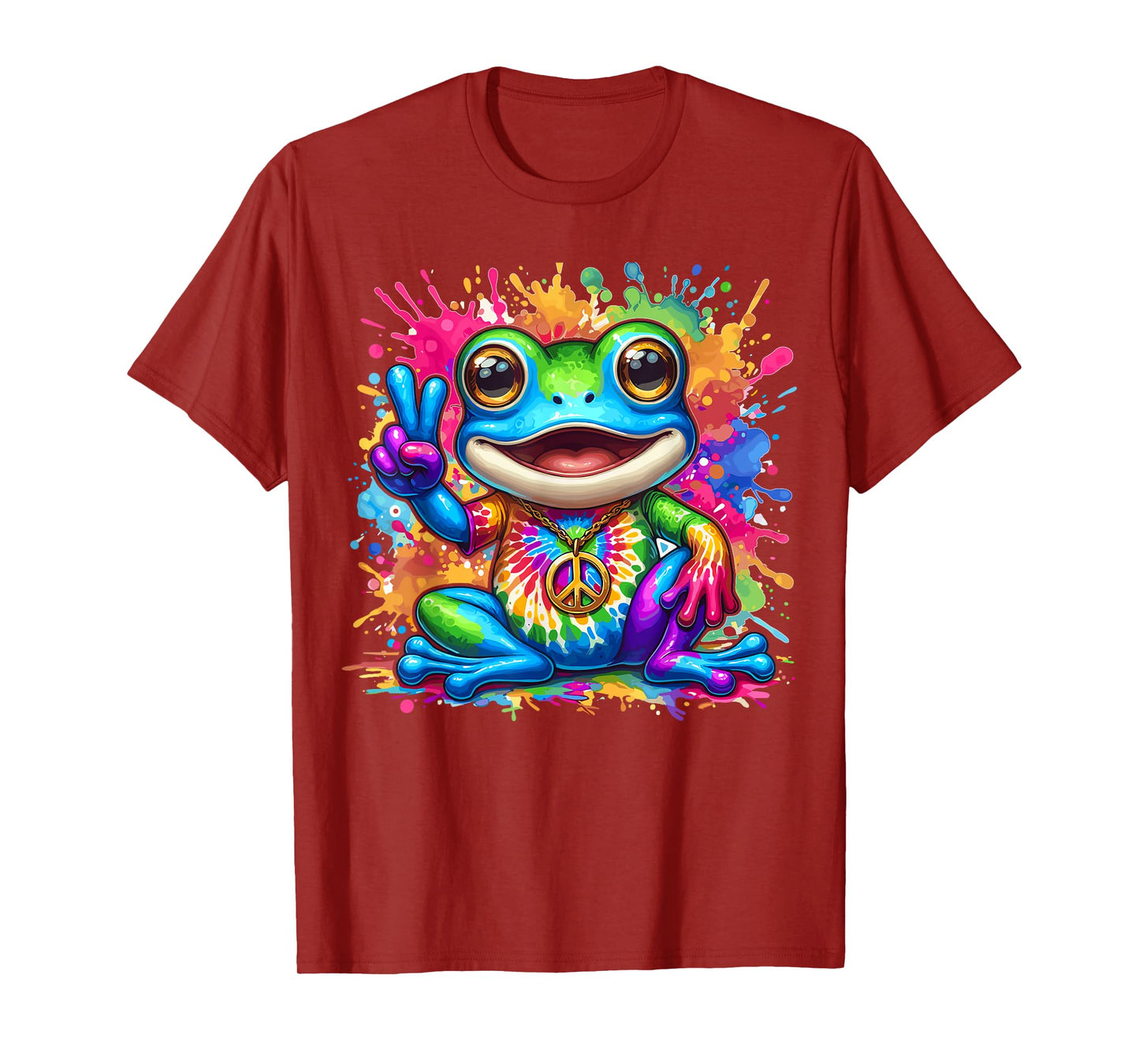 Magical and Funny Hippie Gifts Tie-Dye Frog Peace Sign Hippie T-Shirt