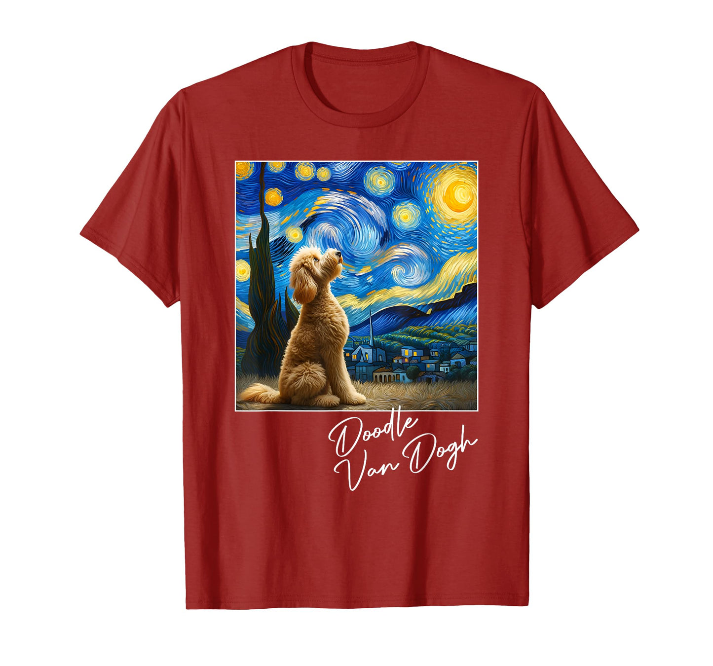 Van Gogh Starry Night Goldendoodle Dog Art Golden Doodle Dog T-Shirt for Men Women Girls Kids