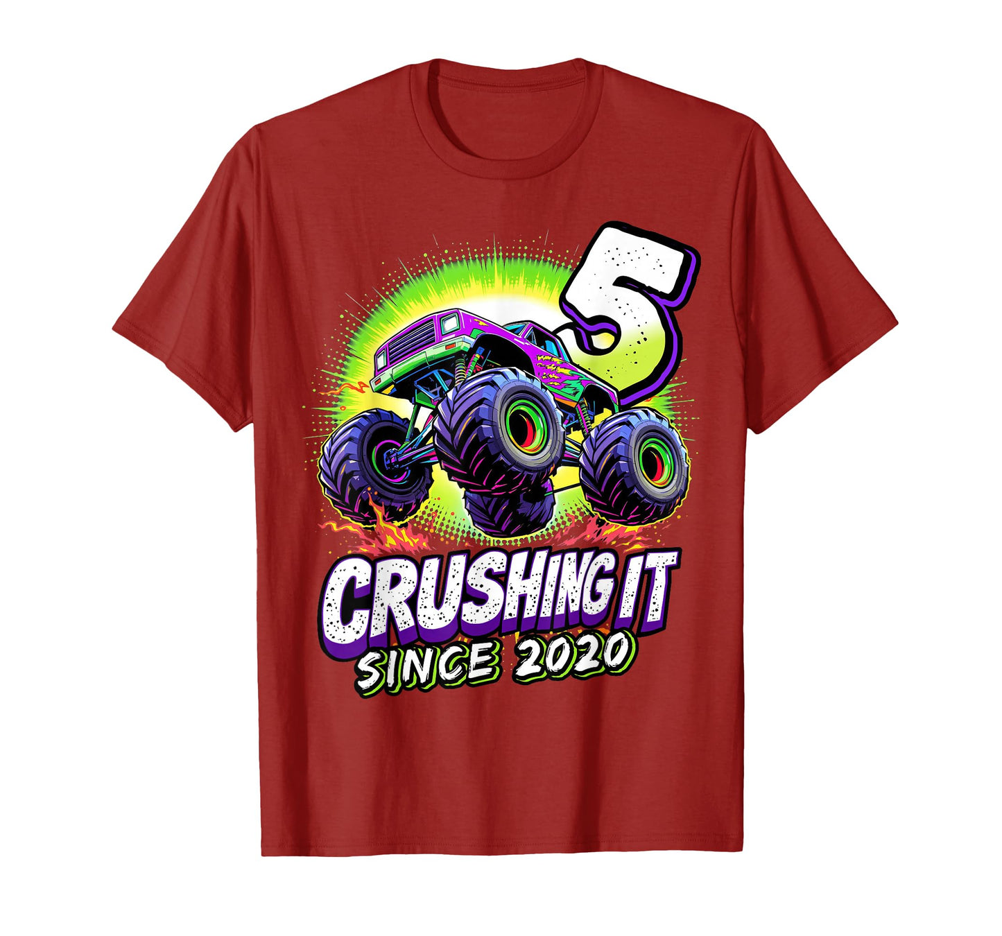 Birthday Monster Truck 5 year Old Boys 5th Party Born 2020 T-Shirt