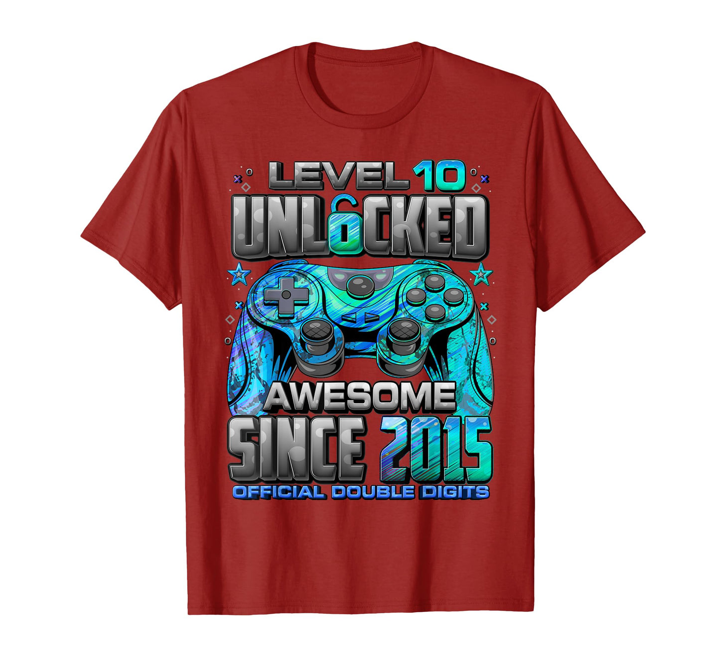 Level 10 Unlocked Awesome Since 2015 10th Birthday Gaming T-Shirt