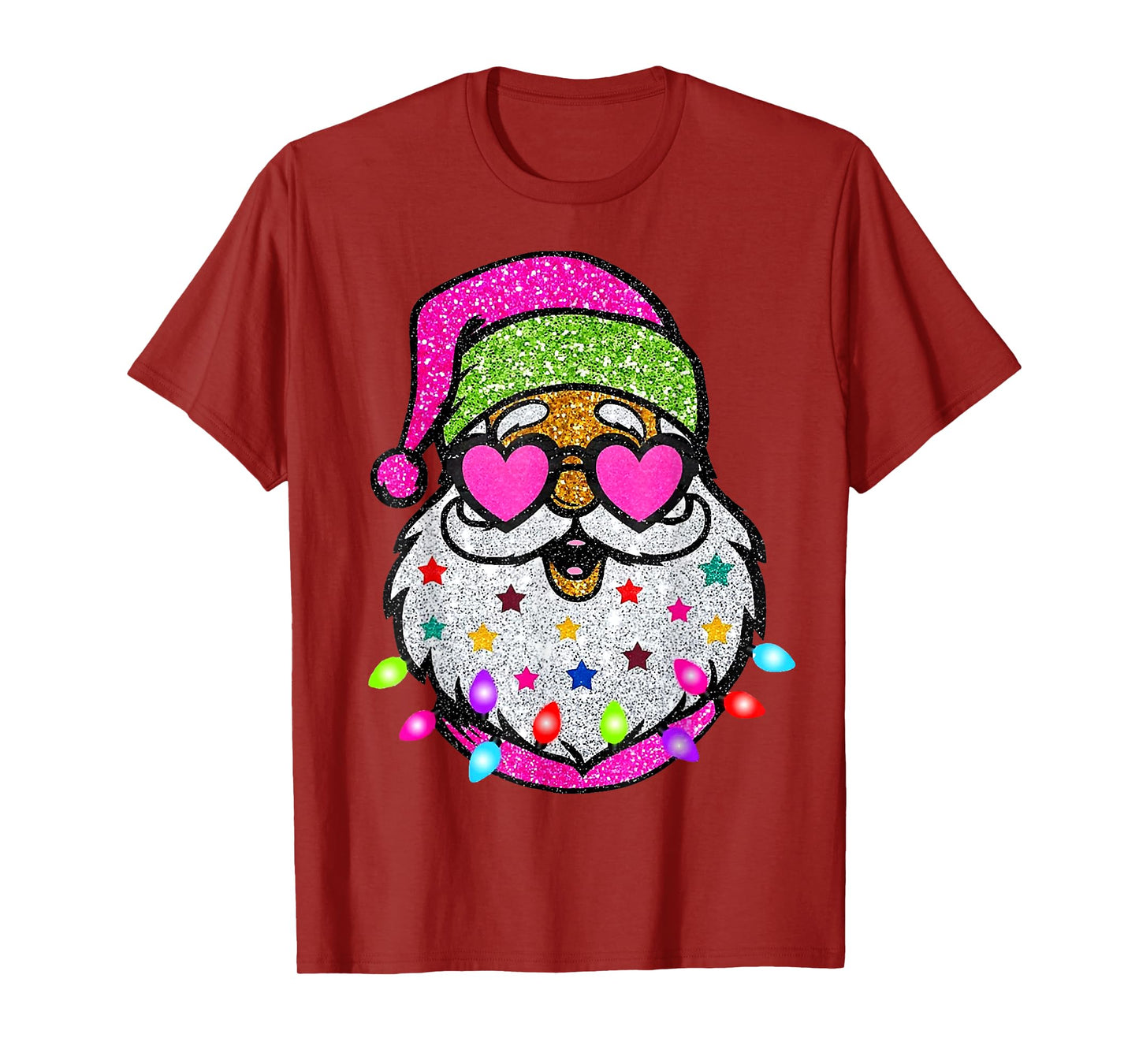 Cute Santa With Sunglasses Christmas Lights Pink Santa T-Shirt