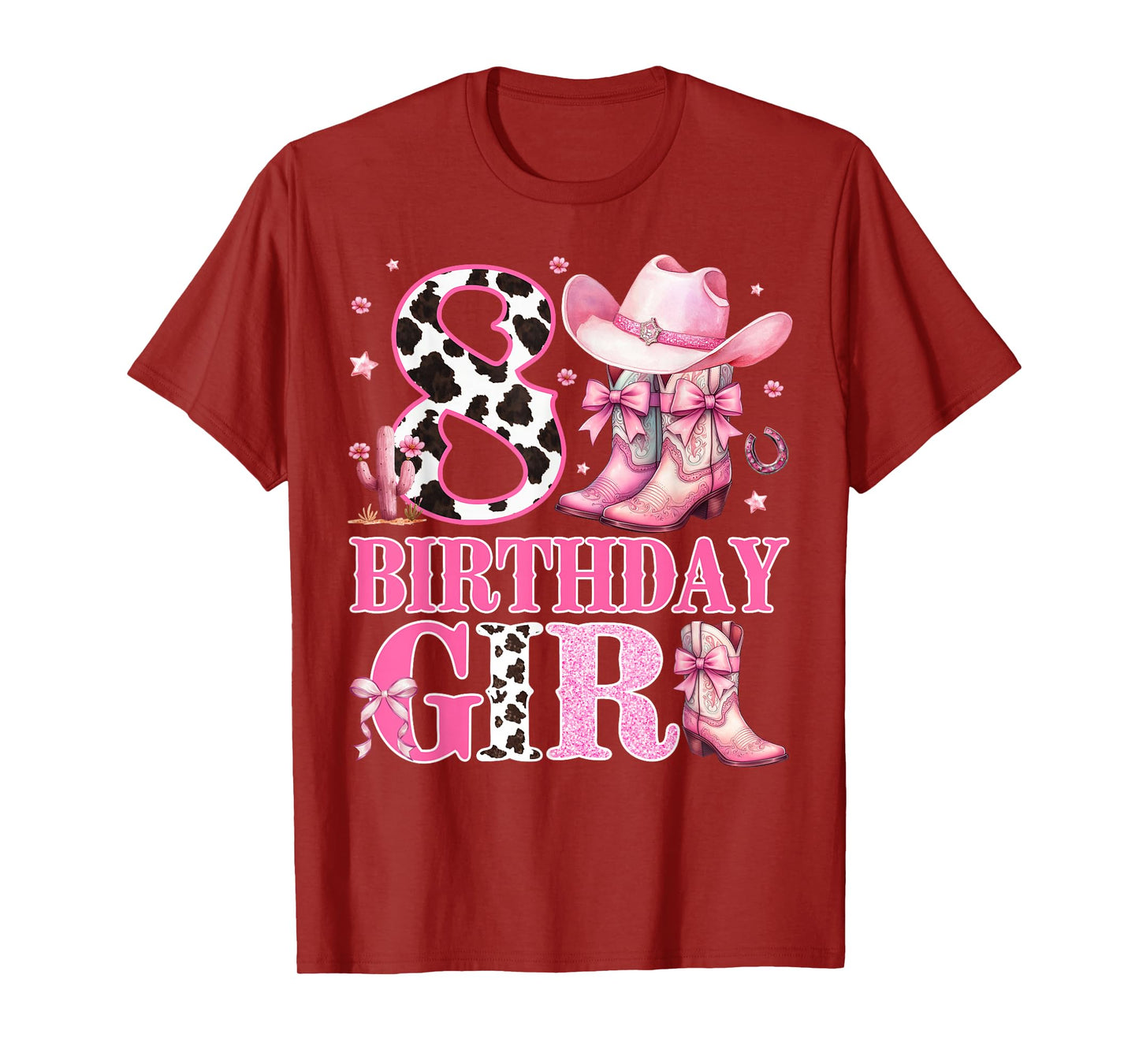 Kids 8th Birthday Girl Rodeo Western Cowgirl Birthday Party T-Shirt