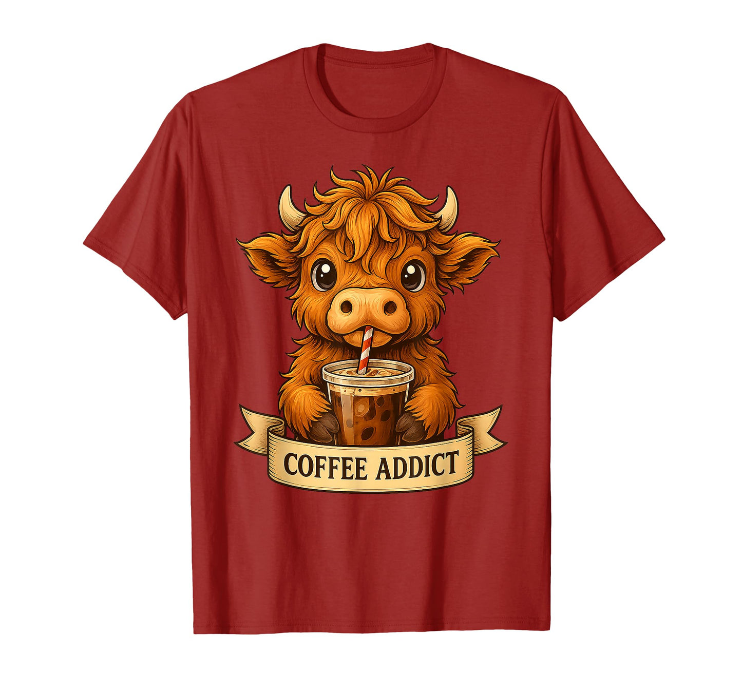Cute Highland Cow Drink Coffee Funny Gifts for Men Women Kid T-Shirt