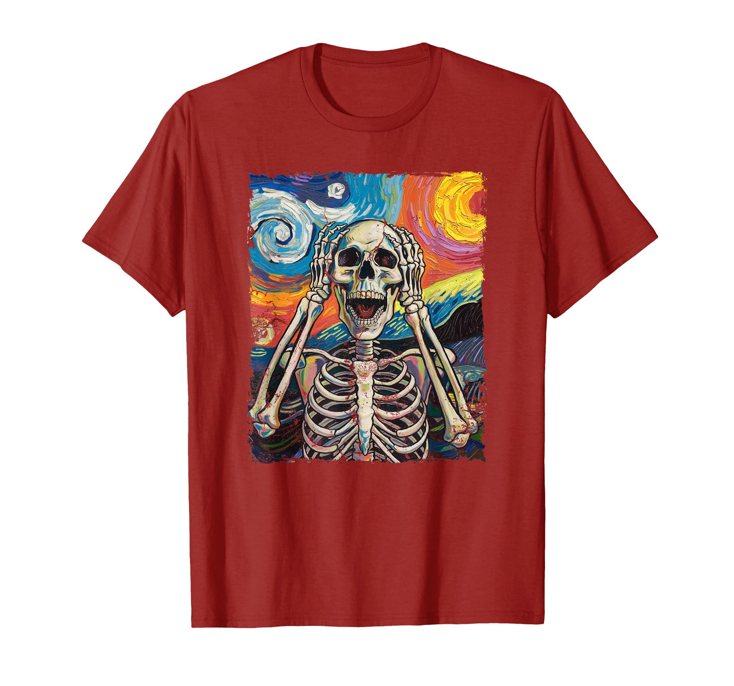Skulls Starry Night Skeleton Painting Halloween Men Women T-Shirt