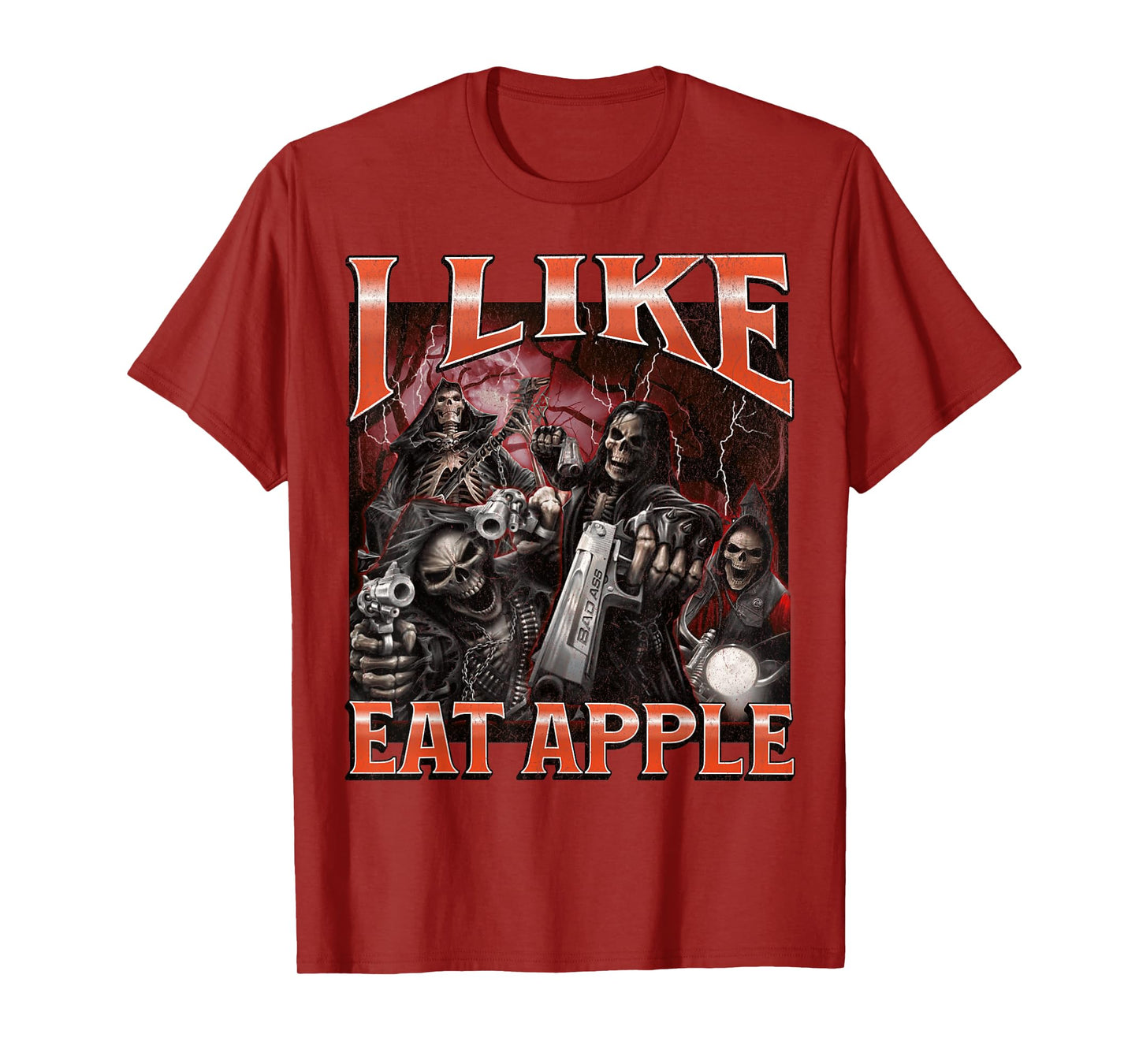 I Like Eat Apple Funny Hard Skeleton Meme Bootleg Graphic T-Shirt