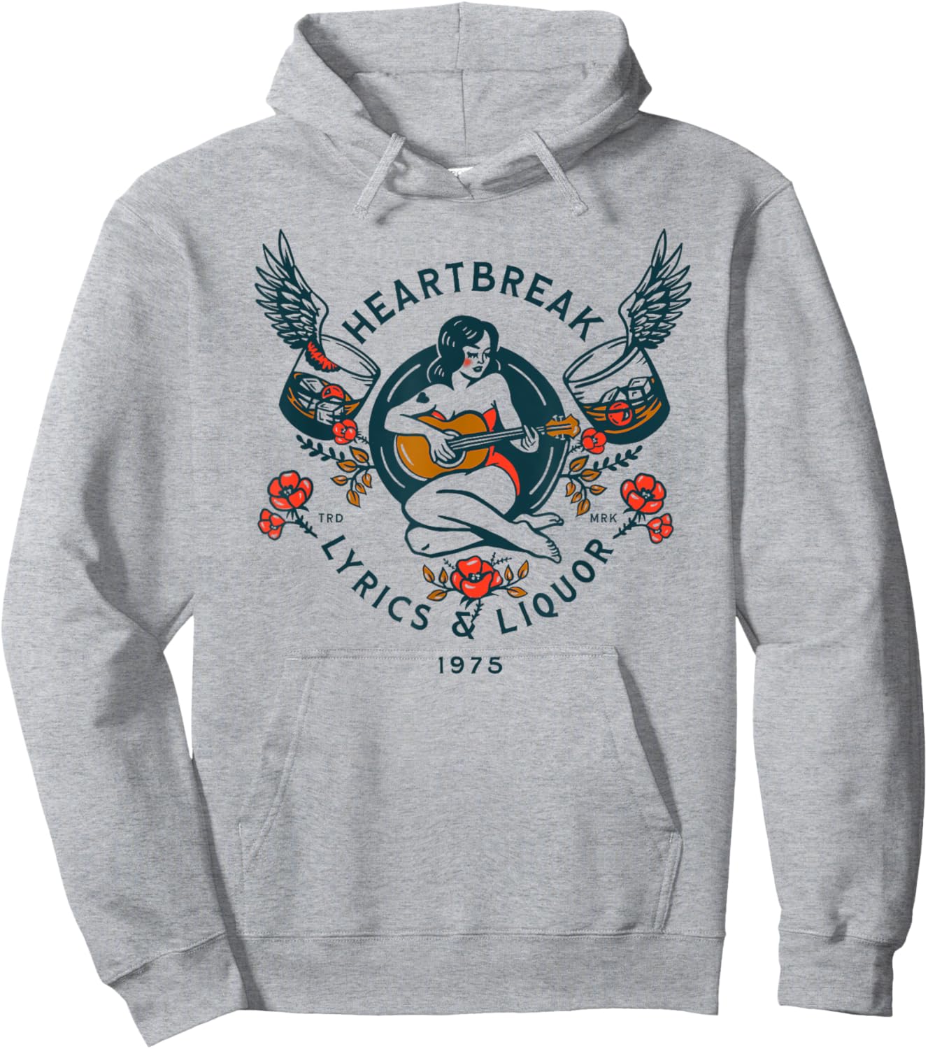 Heartbreak Lyrics & Liquor: Cool Live Music Lover Pin-Up Art Hoodie - Hoodie | Ash