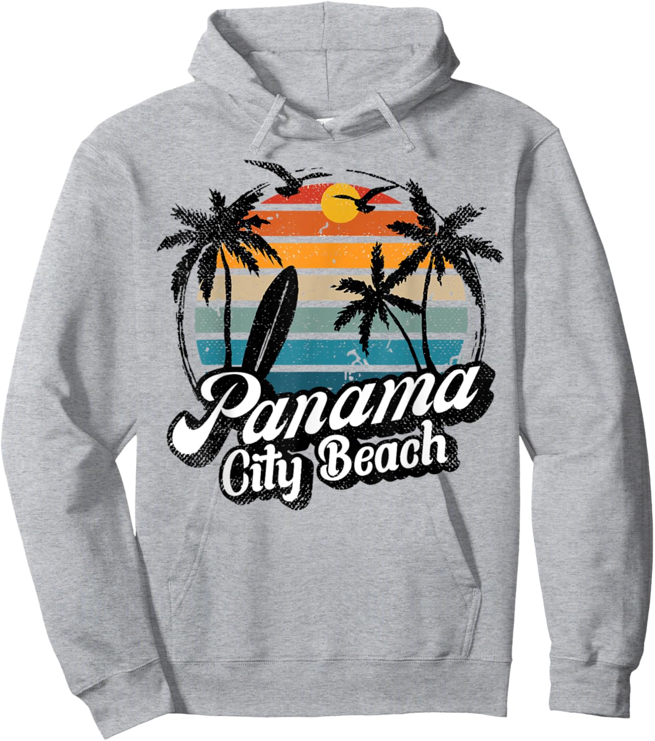 Panama City-Beach Florida Palm Tree Surf Retro beach Sunset Men Women Kids Hoodie - Hoodie | Ash