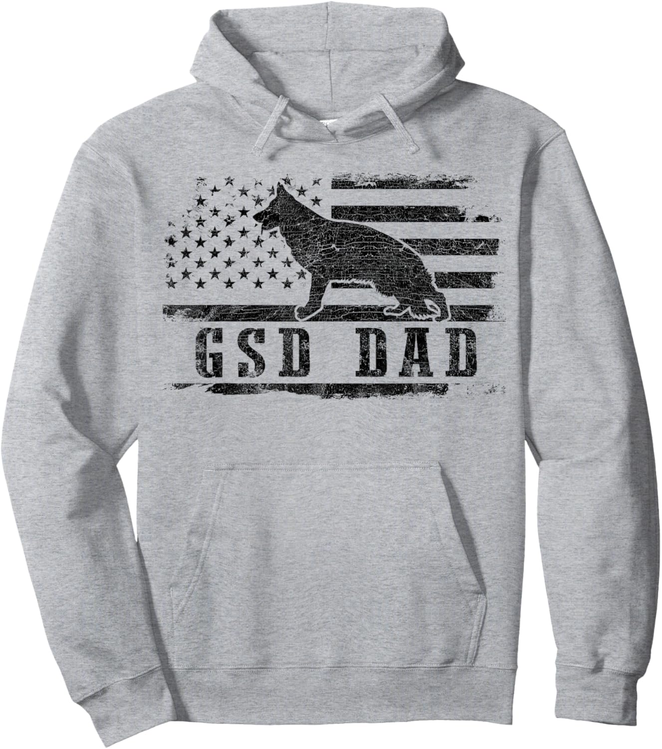 GSD Dad Distressed American Flag German Shepherd Dog Hoodie - Hoodie | Ash