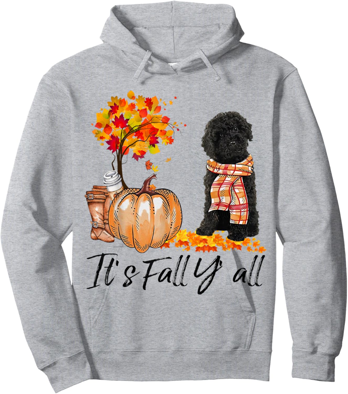 Black Labradoodle It's Fall Y'all Pumpkin Autumn Gift Hoodie - Hoodie | Ash