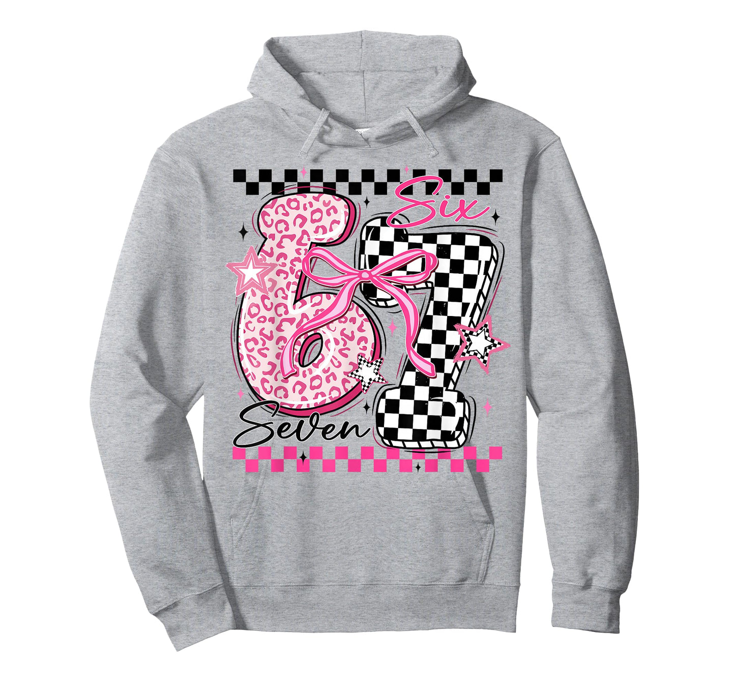 Six Seven 6 7 Leopard Checkered 67 Meme Teacher Women Girls T-Shirt