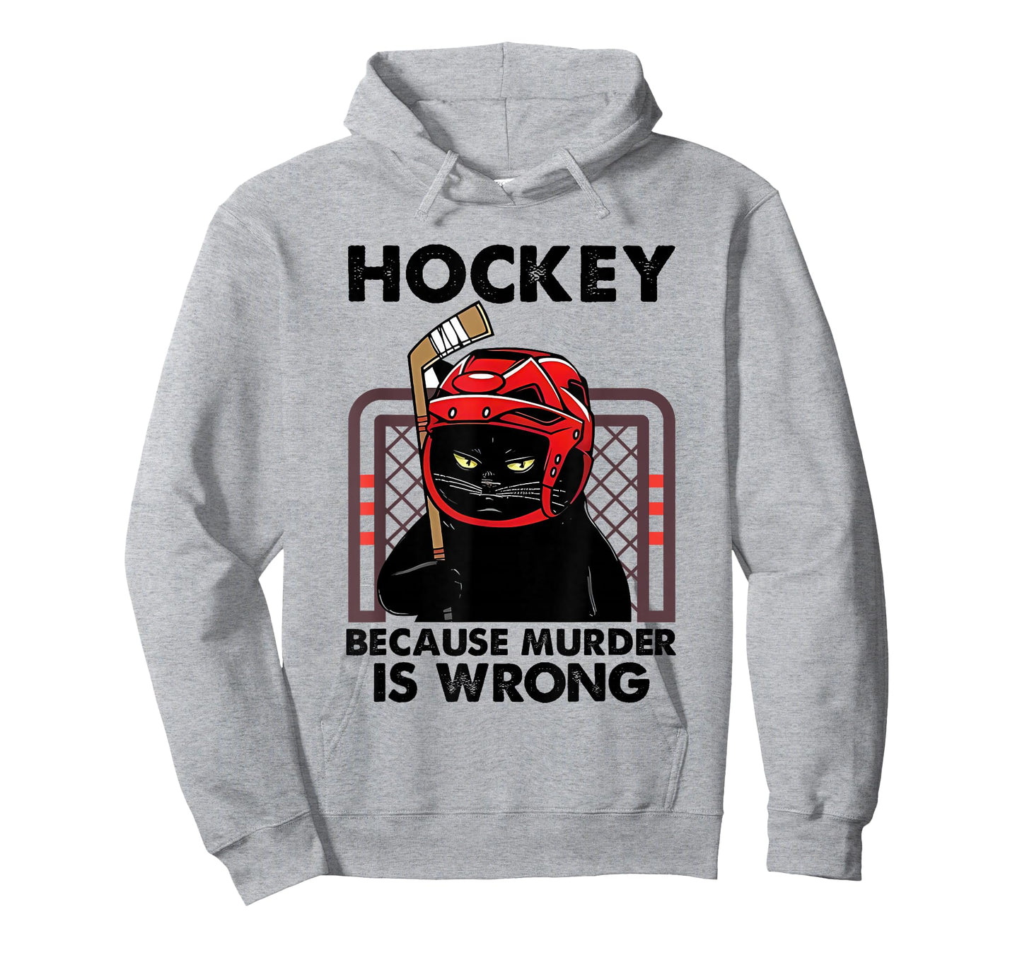 Hockey Because Murder is Wrong Funny Black Cat Hockey Player T-Shirt